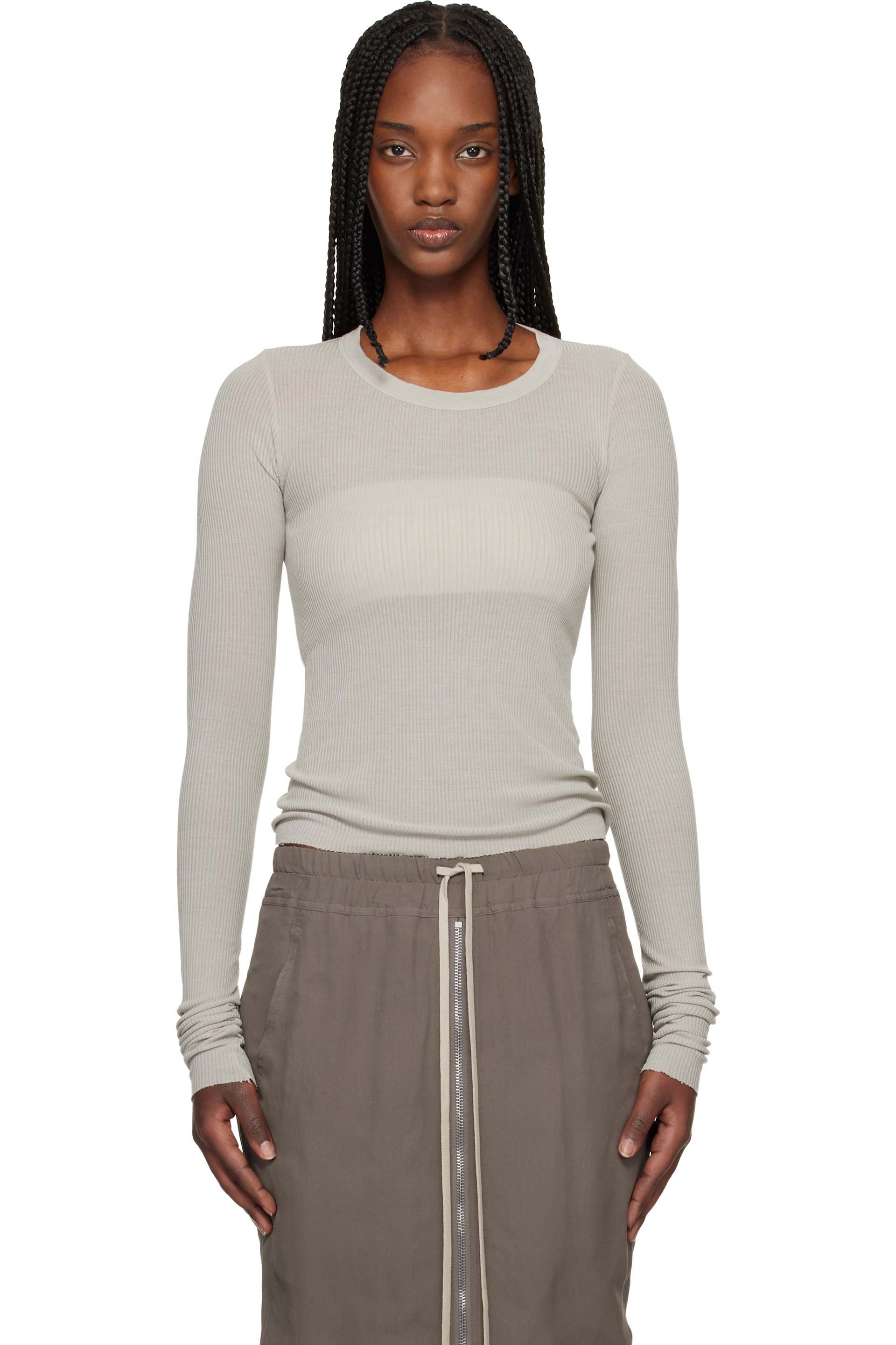 Rick Owens - T-shirt écourté à manches longues blanc cassé - Temple