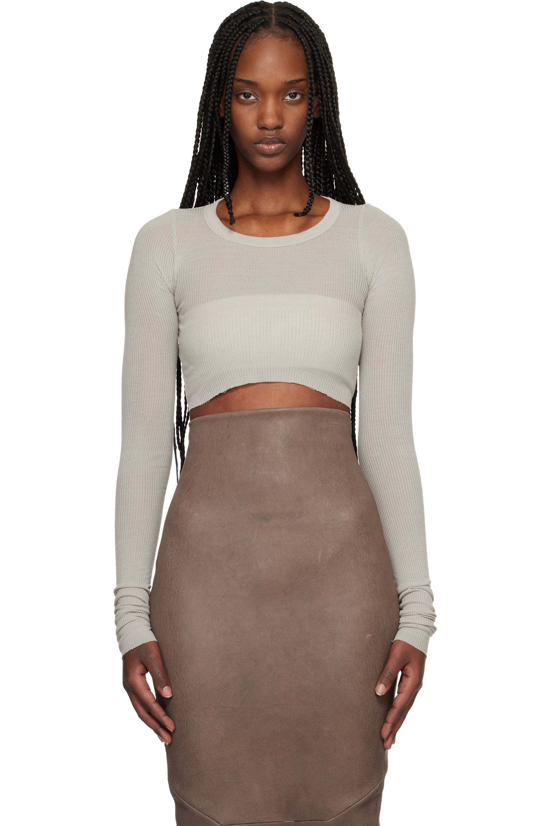 Rick Owens - T-shirt écourté à manches longues blanc cassé