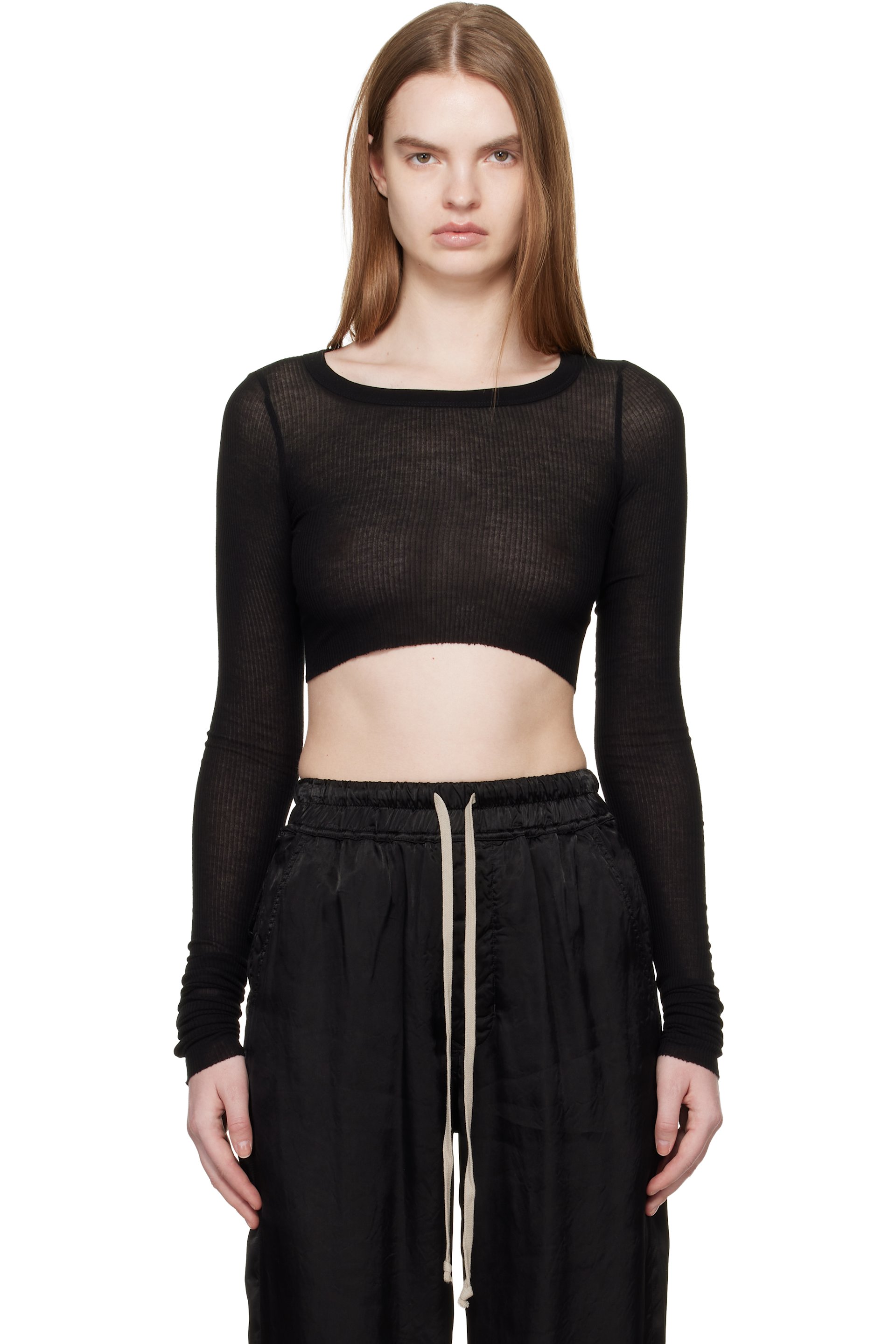 Rick Owens - T-shirt écourté à manches longues noir - Temple