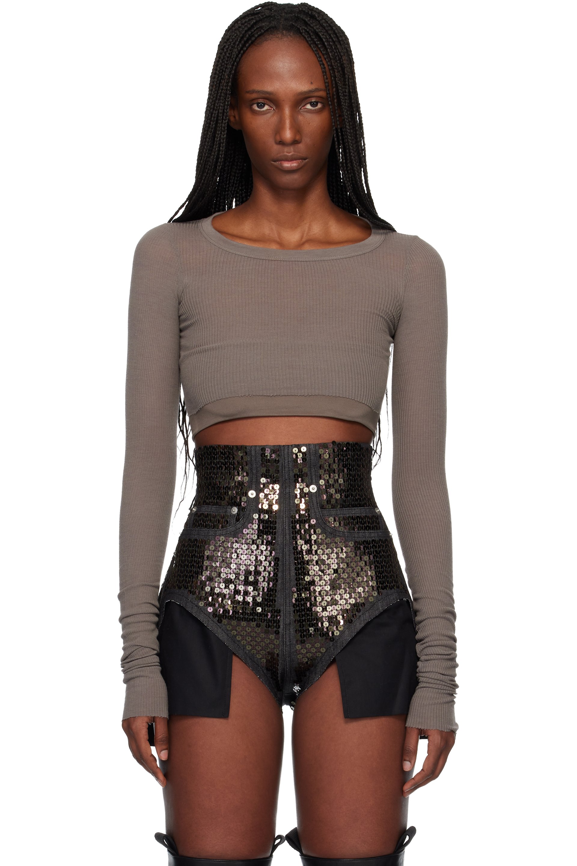 Rick Owens - T-shirt écourté à manches longues gris