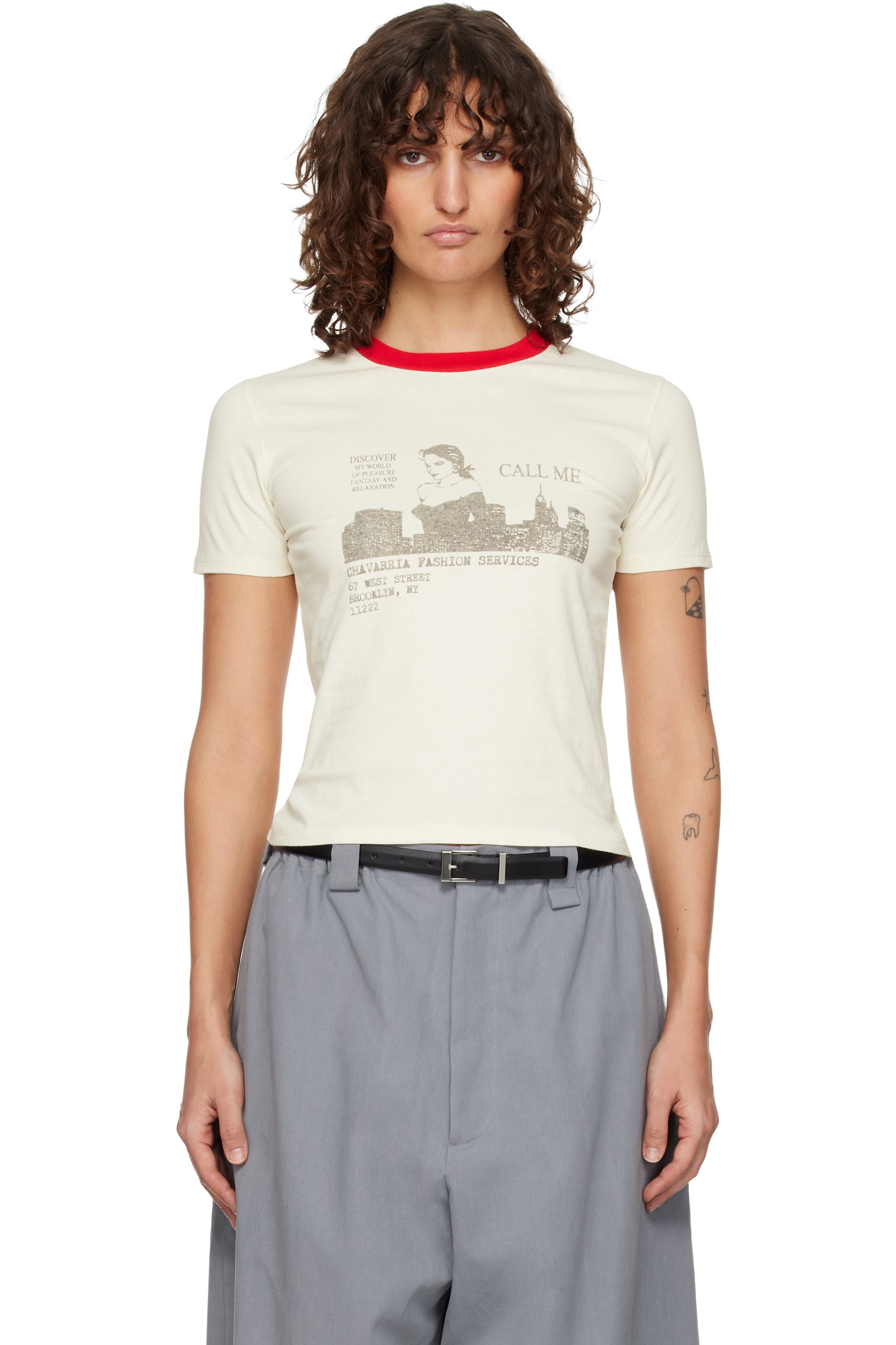 WILLY CHAVARRIA - オフホワイト 'Call Girl' リンガーTシャツ