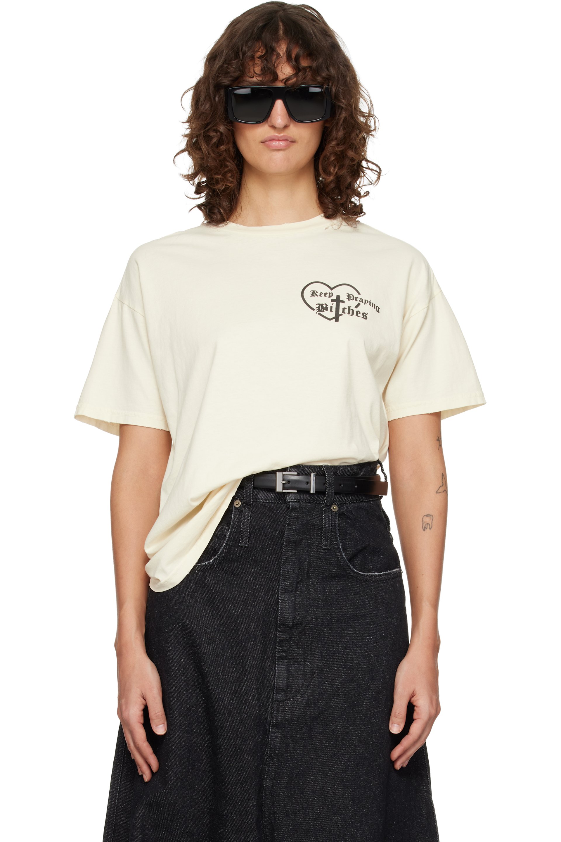 WILLY CHAVARRIA - オフホワイト 'Keep Praying Bitches' Easy Tシャツ
