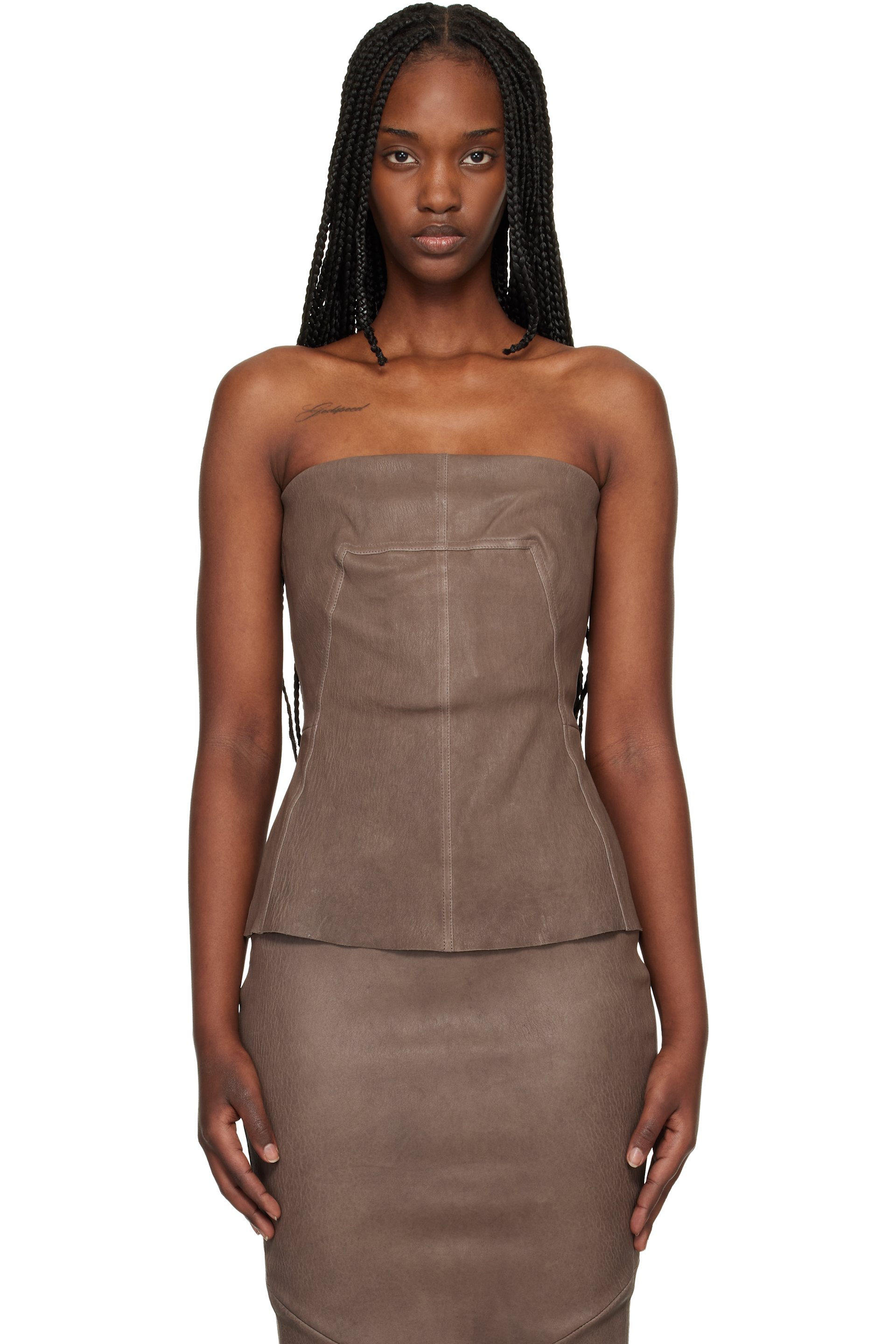 Rick Owens - Haut de style bustier gris en cuir - Temple