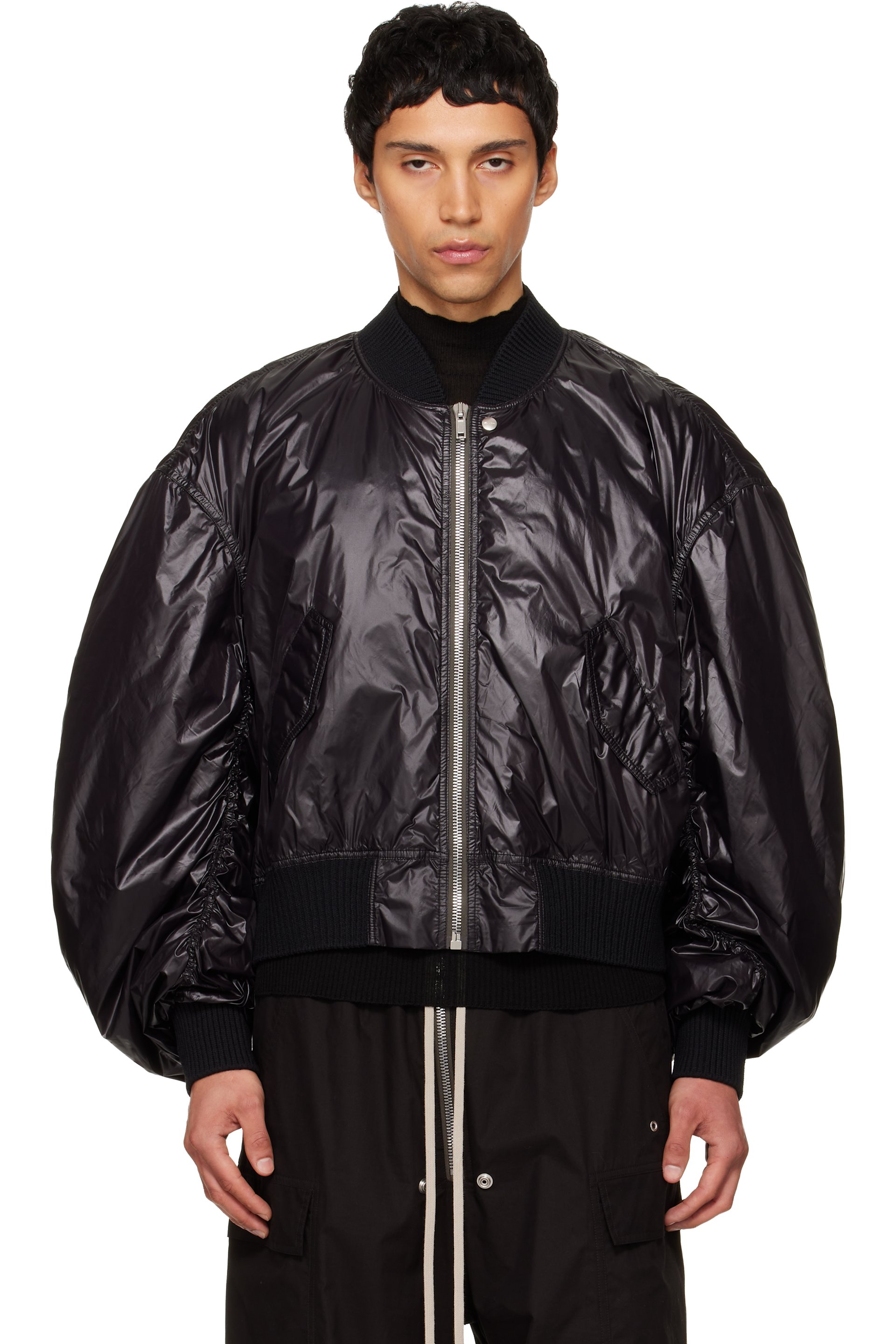 Rick Owens: Black Temple Secchia Flight Bomber Jacket | SSENSE Canada
