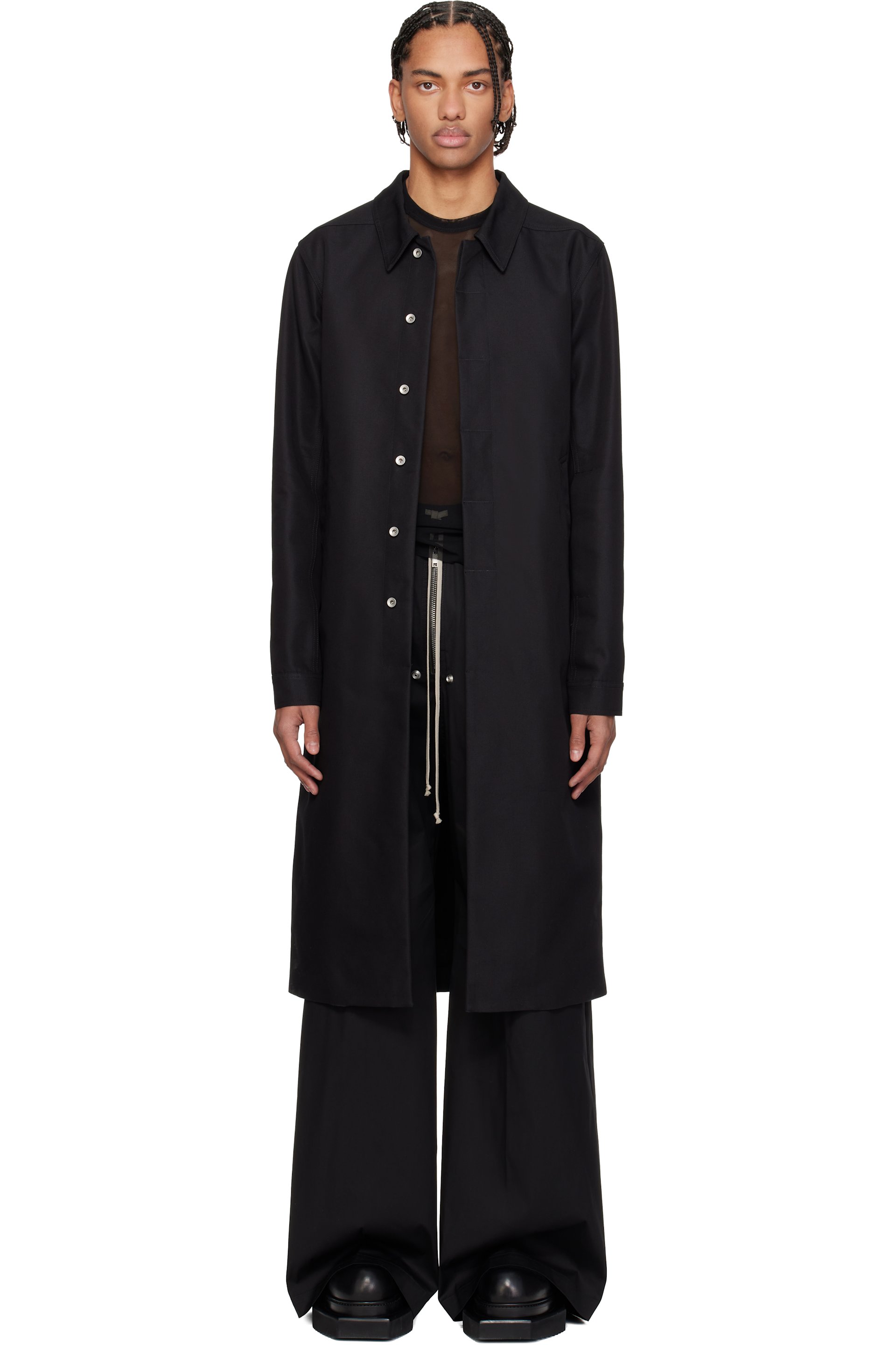 Rick Owens: ブラック Temple Brad コート | SSENSE 日本