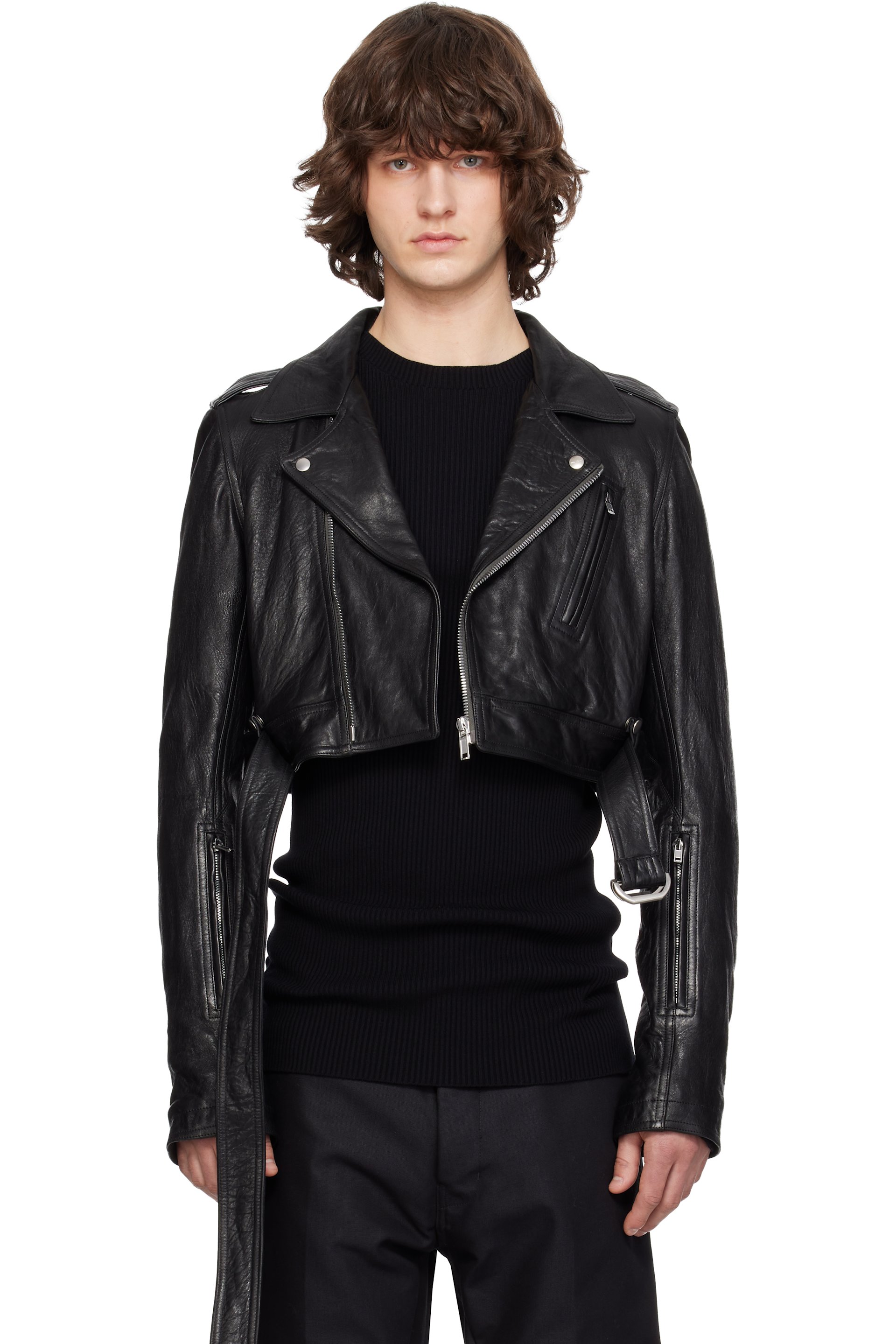 Rick Owens - Blouson écourté Luke Stooges noir en cuir - Temple