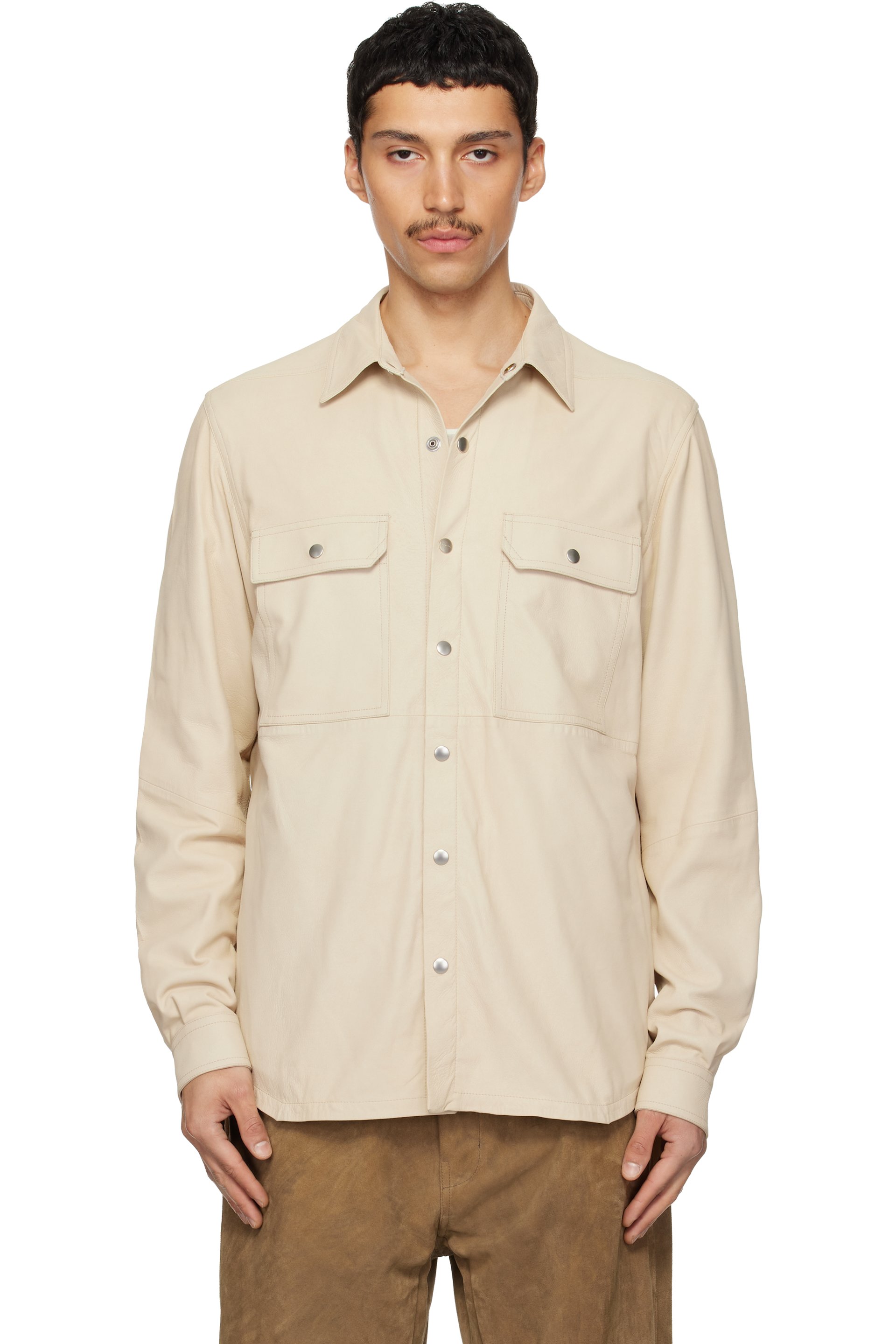 Rick Owens - Beige Temple Leather Outershirt