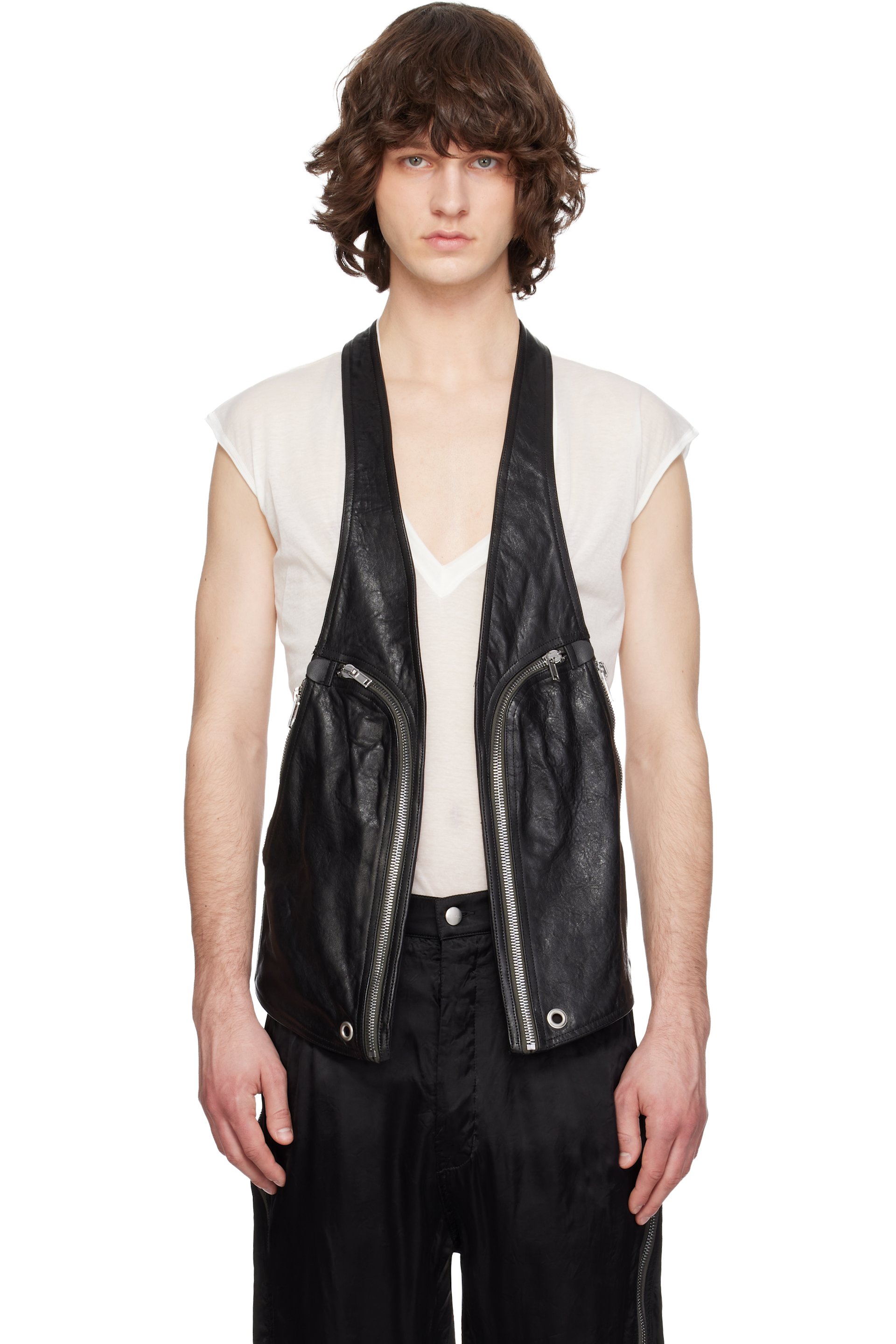 【Rick Owens】リックオウエンス 変形レザーベスト レザージャケット メンズ用 Rick Owens ベスト | SSENSE 日本
