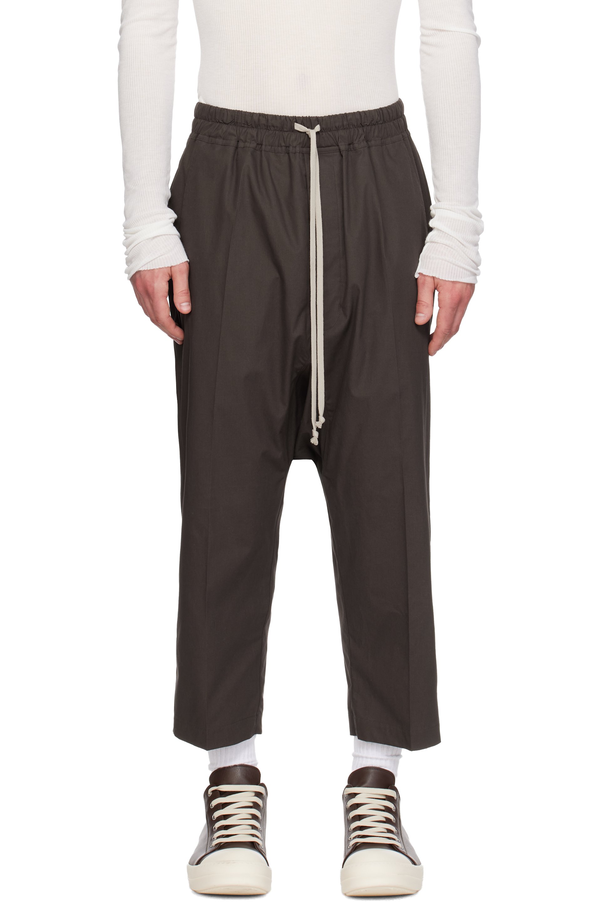 Rick Owens - Gray Temple Drawstring Cropped Trousers
