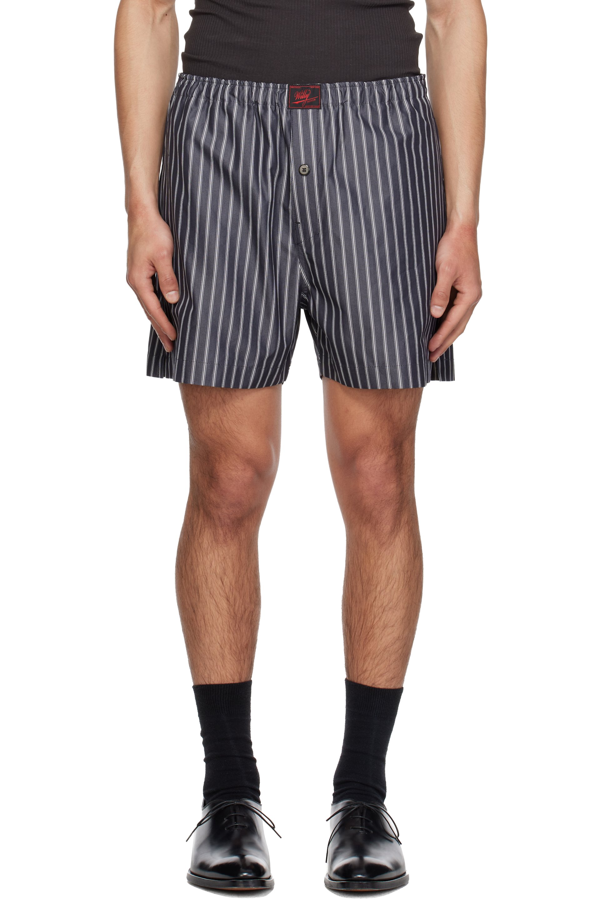 WILLY CHAVARRIA - Short boxeur Willy noir et blanc en popeline