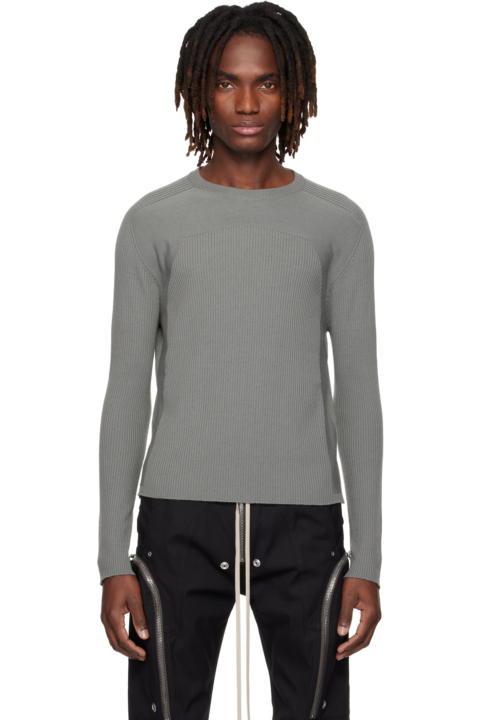 Rick Owens - Pull gris en tricot côtelé à couture Geo - Temple