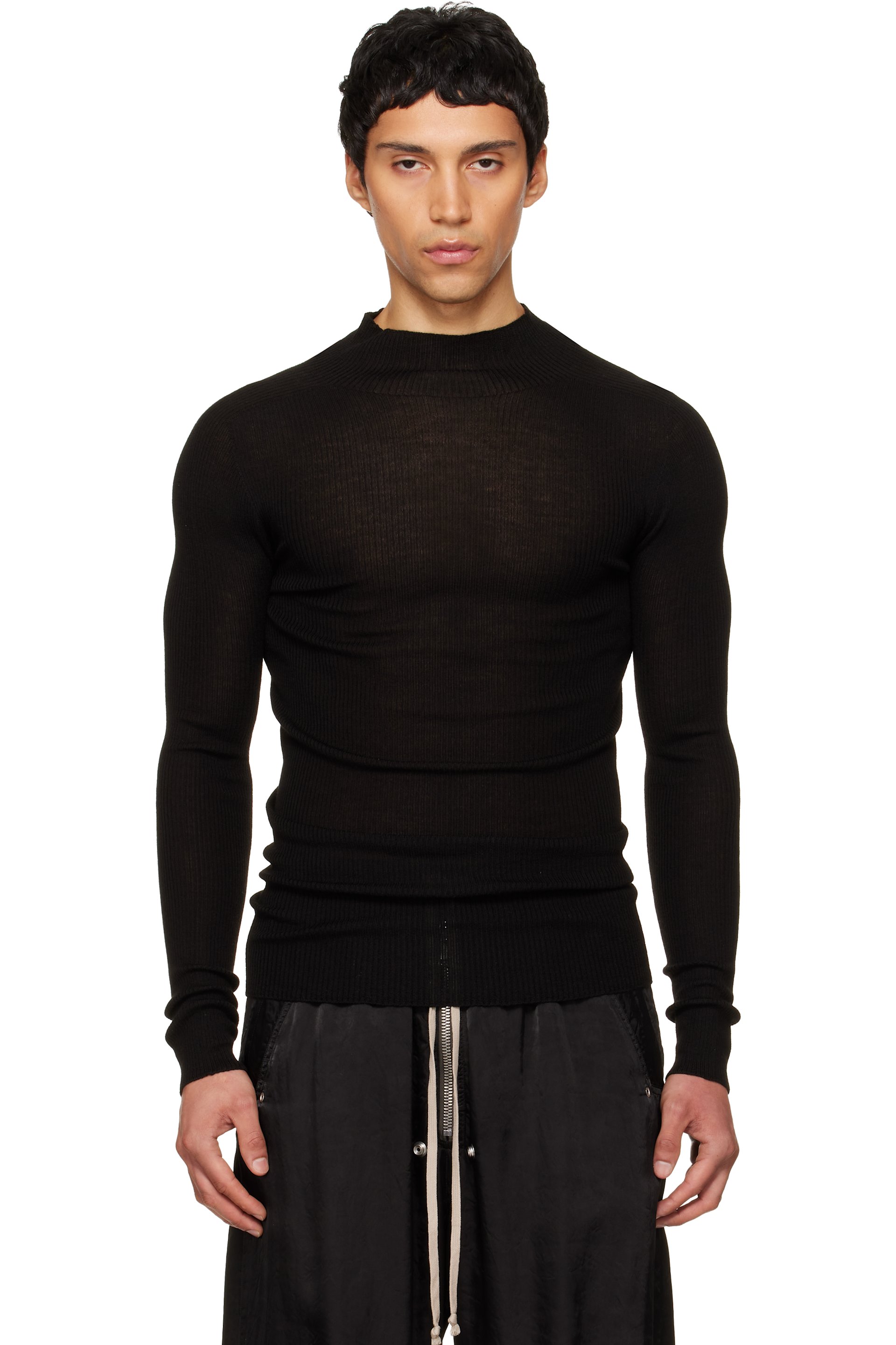 Rick Owens - Col roulé de style tabard noir en tricot côtelé - Temple