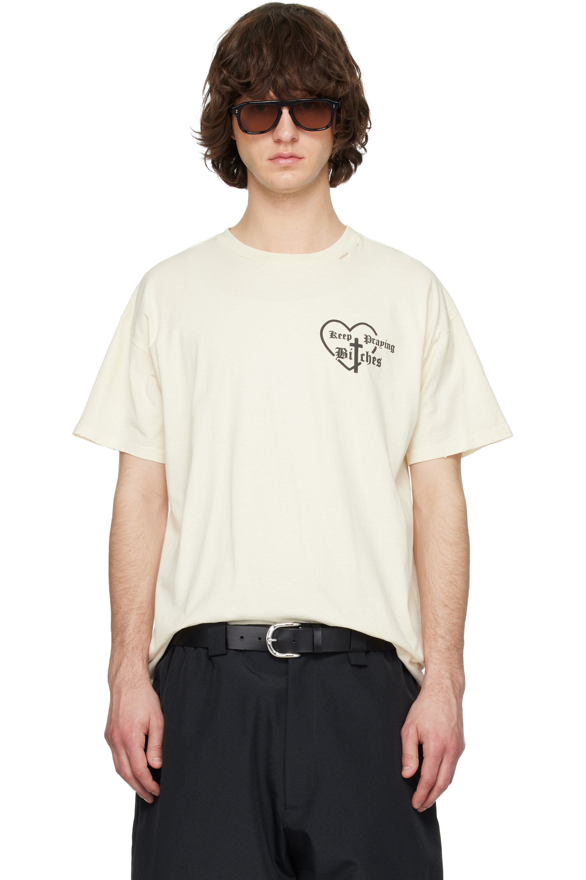 WILLY CHAVARRIA - T-shirt 'Keep Praying Bitches' blanc cassé