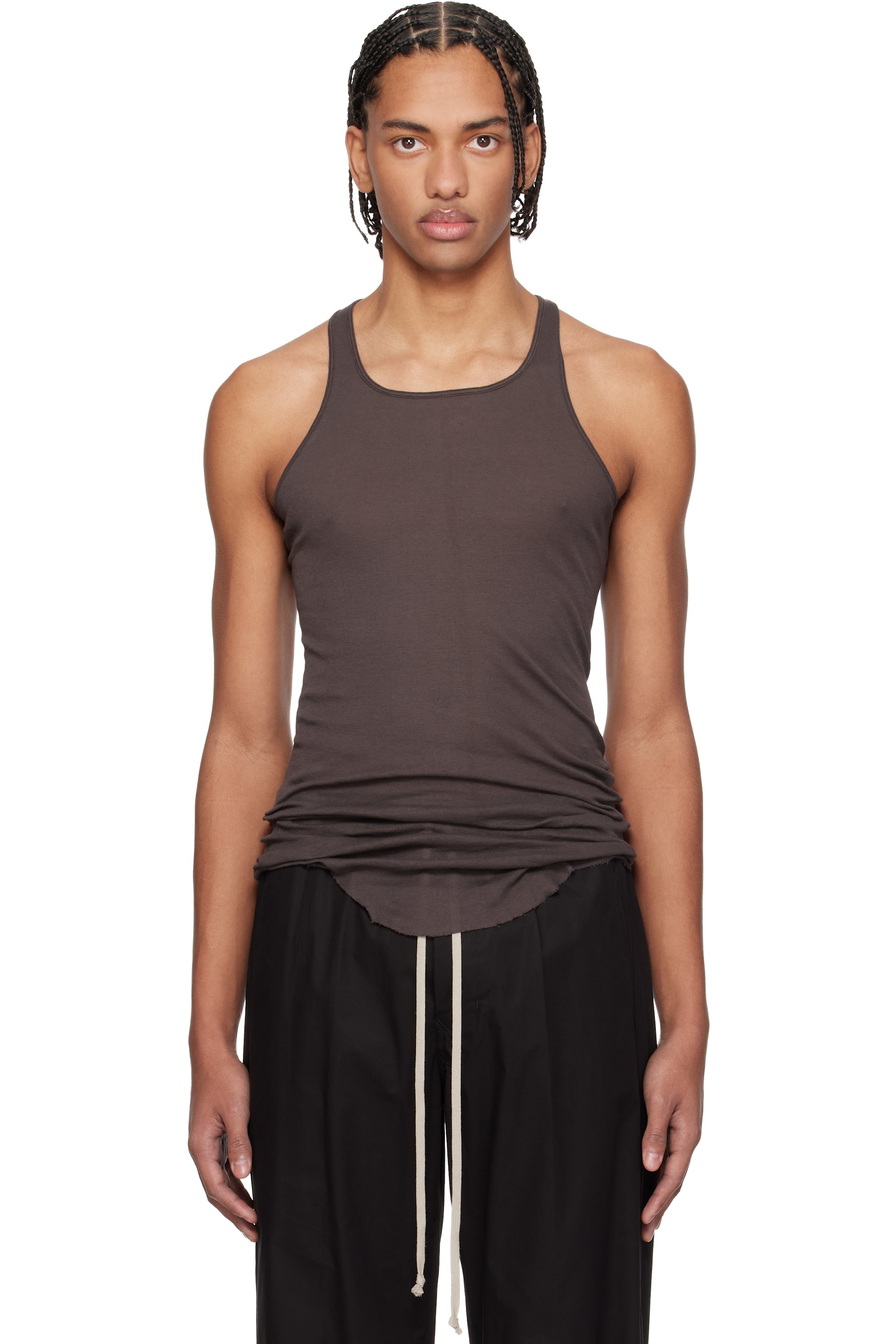 Rick Owens: Brown Temple Basic Rib Tank Top | SSENSE