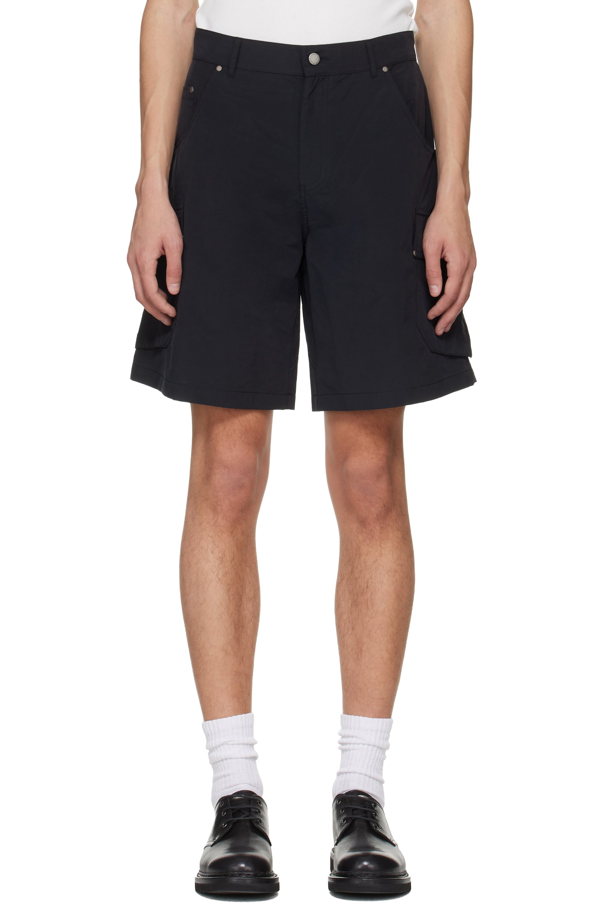 Serapis - Black Riveted Nylon Cargo Shorts