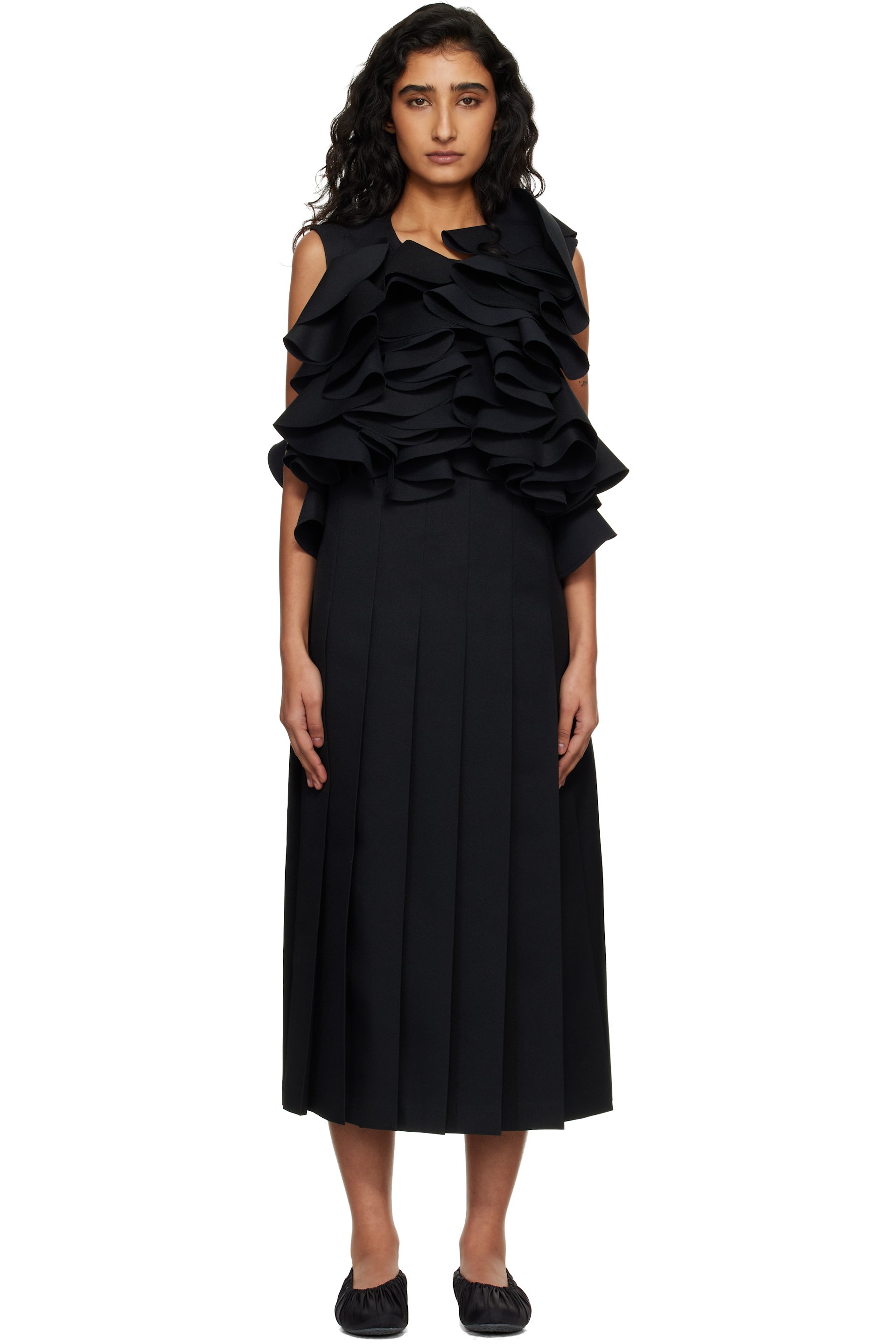 Comme des Garçons: Black Twill Midi Dress | SSENSE