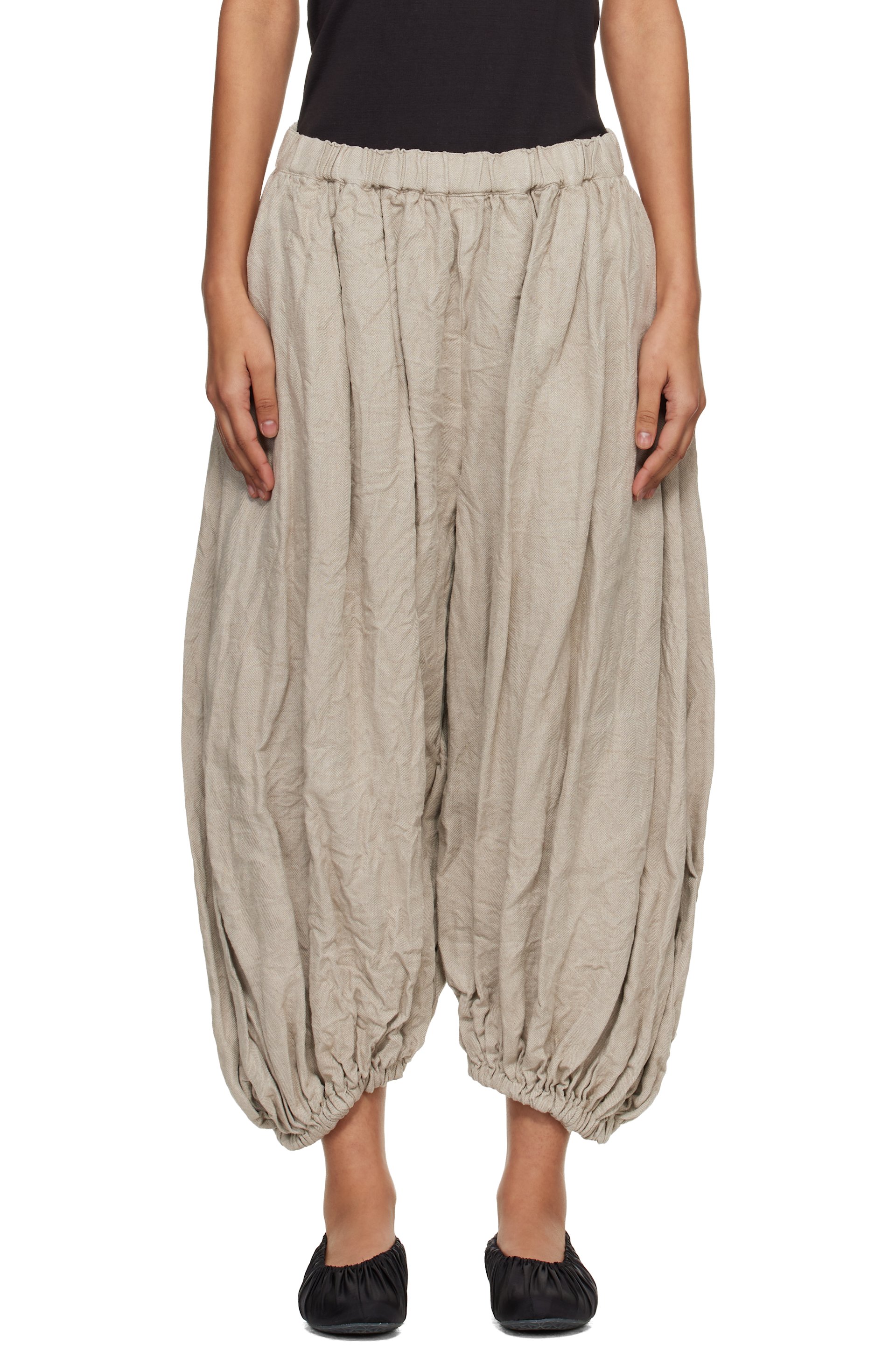 Comme des Garçons - Pantalon traité après assemblage beige en chevron de lin
