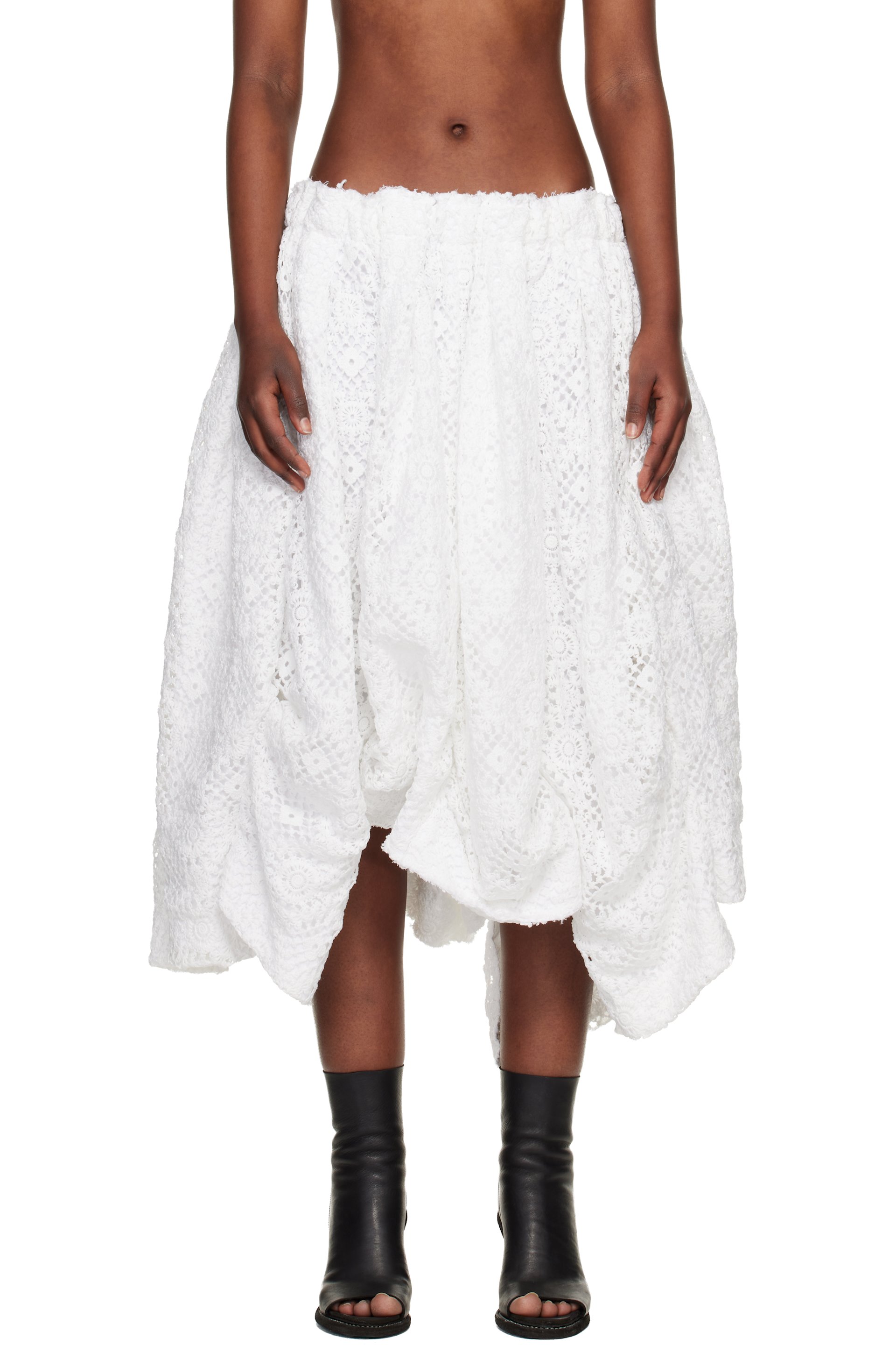 Comme des Garçons - Off-White Polyester Chemical Lace Midi Skirt