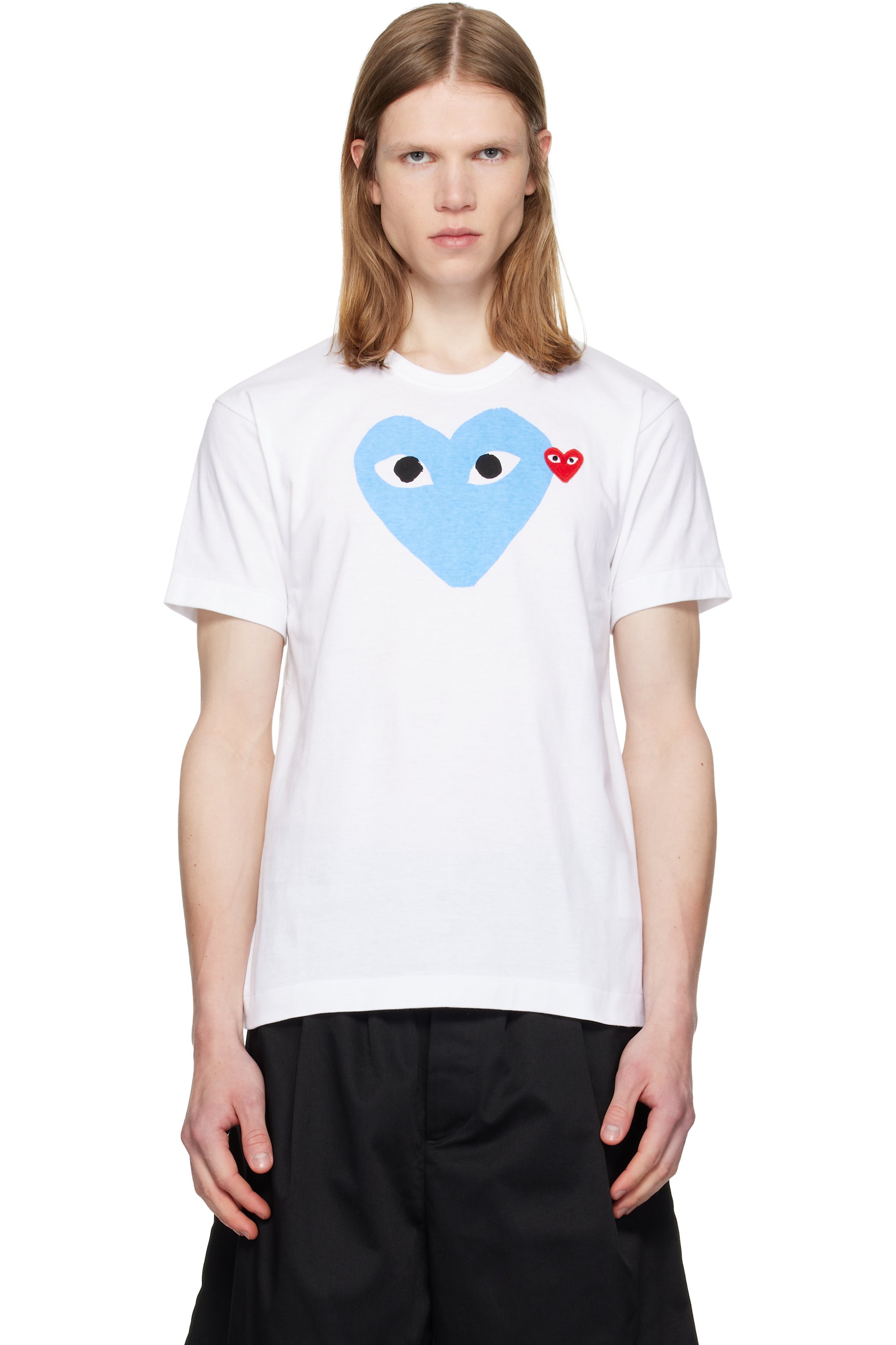 COMME des GARÇONS PLAY - White 'Blue Heart' T-shirt