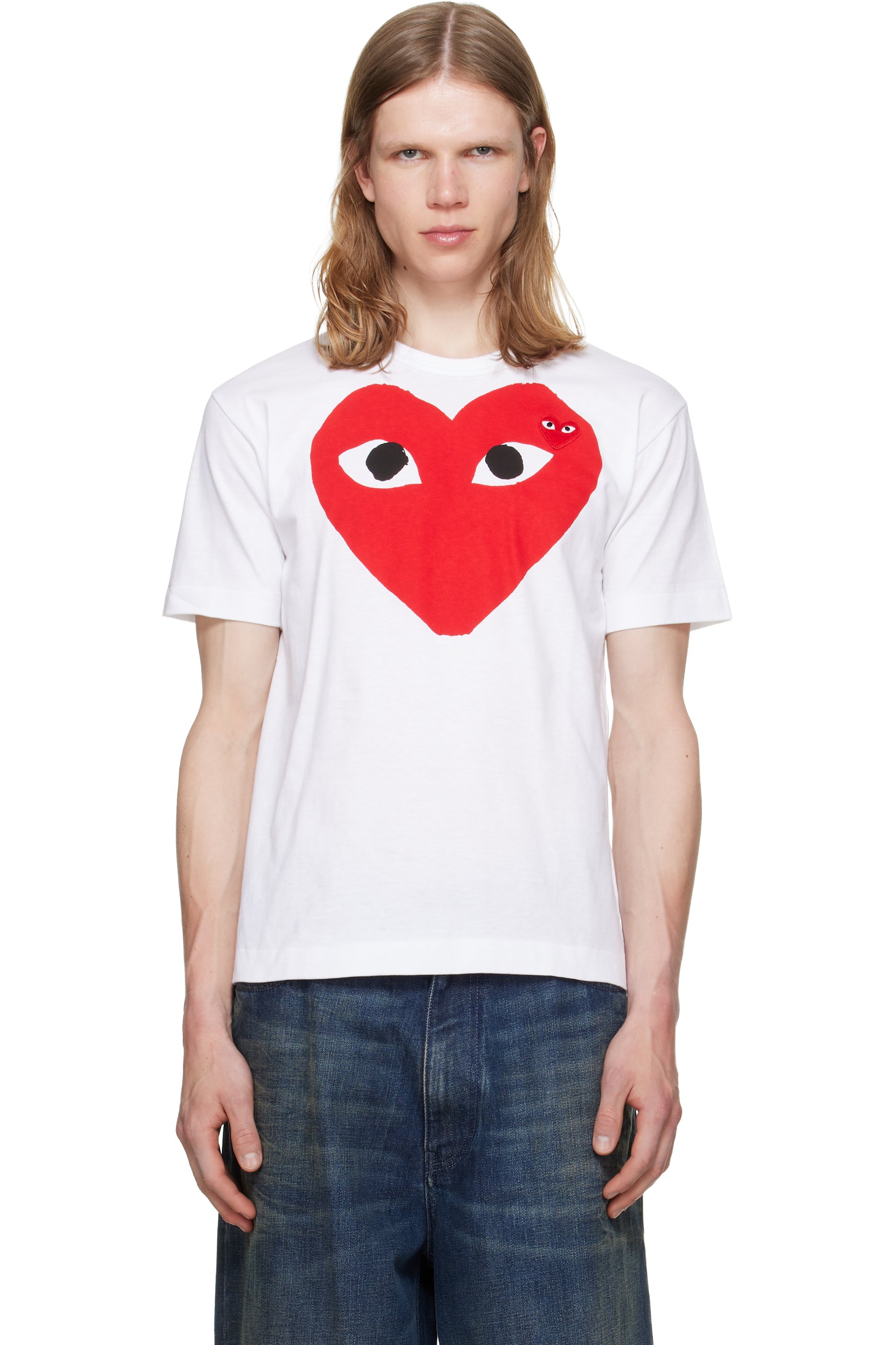 COMME des GARÇONS PLAY - White 'Red Heart Red Emblem' T-shirt