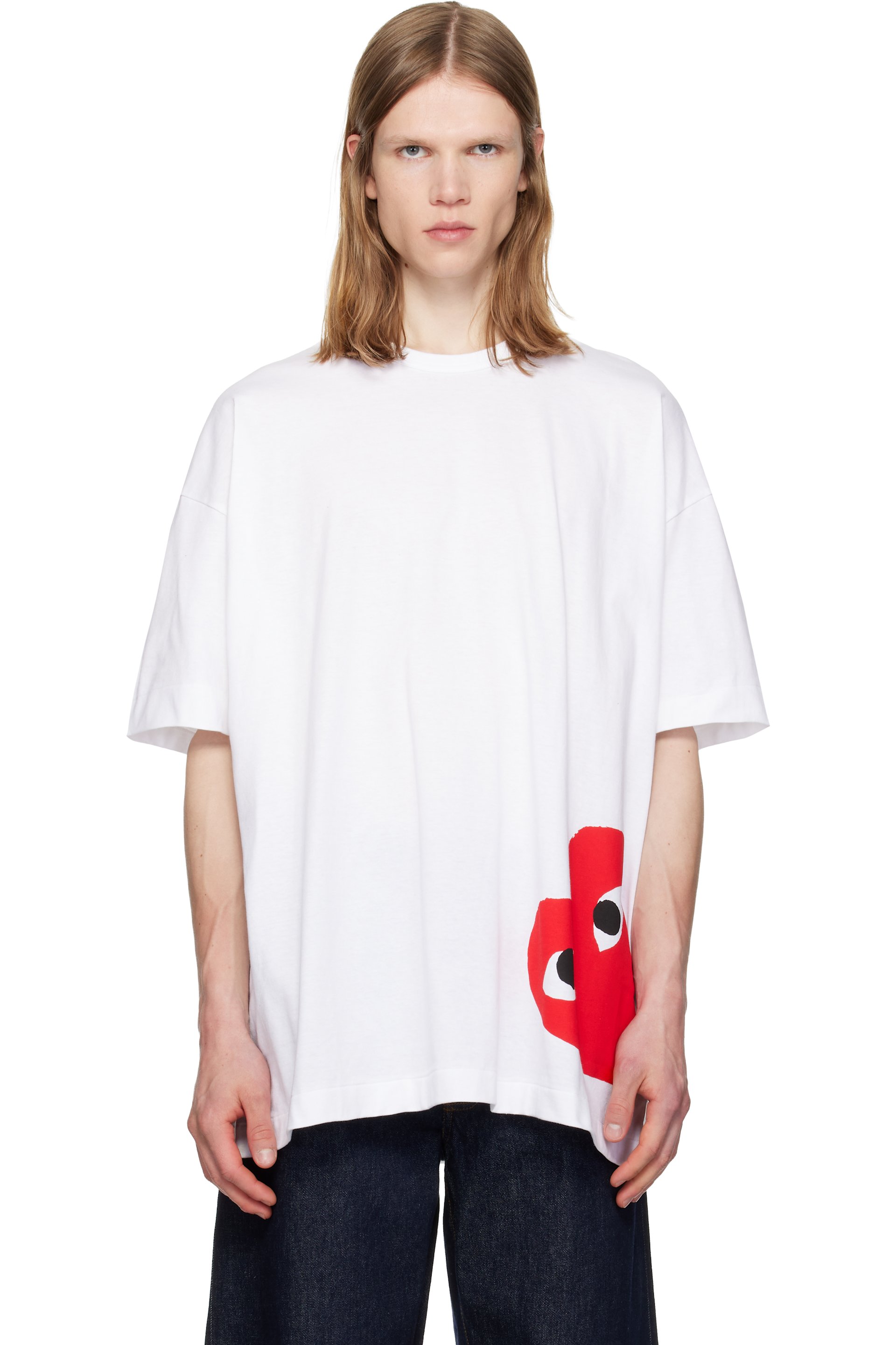 COMME des GARÇONS PLAY - White 'Oversized Red Corner Heart' T-shirt