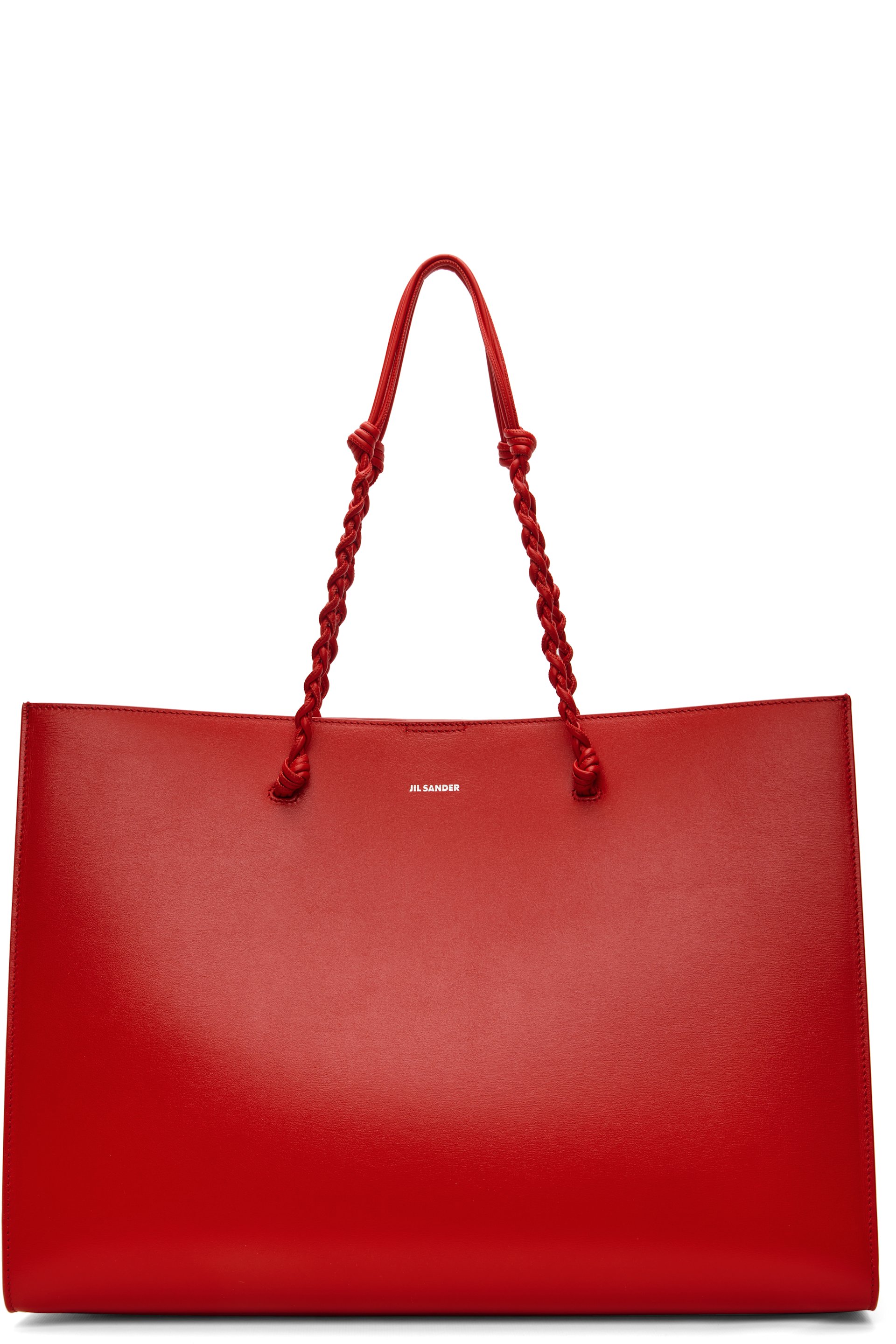 Jil Sander - Cabas horizontal rouge à anses à ornements noués