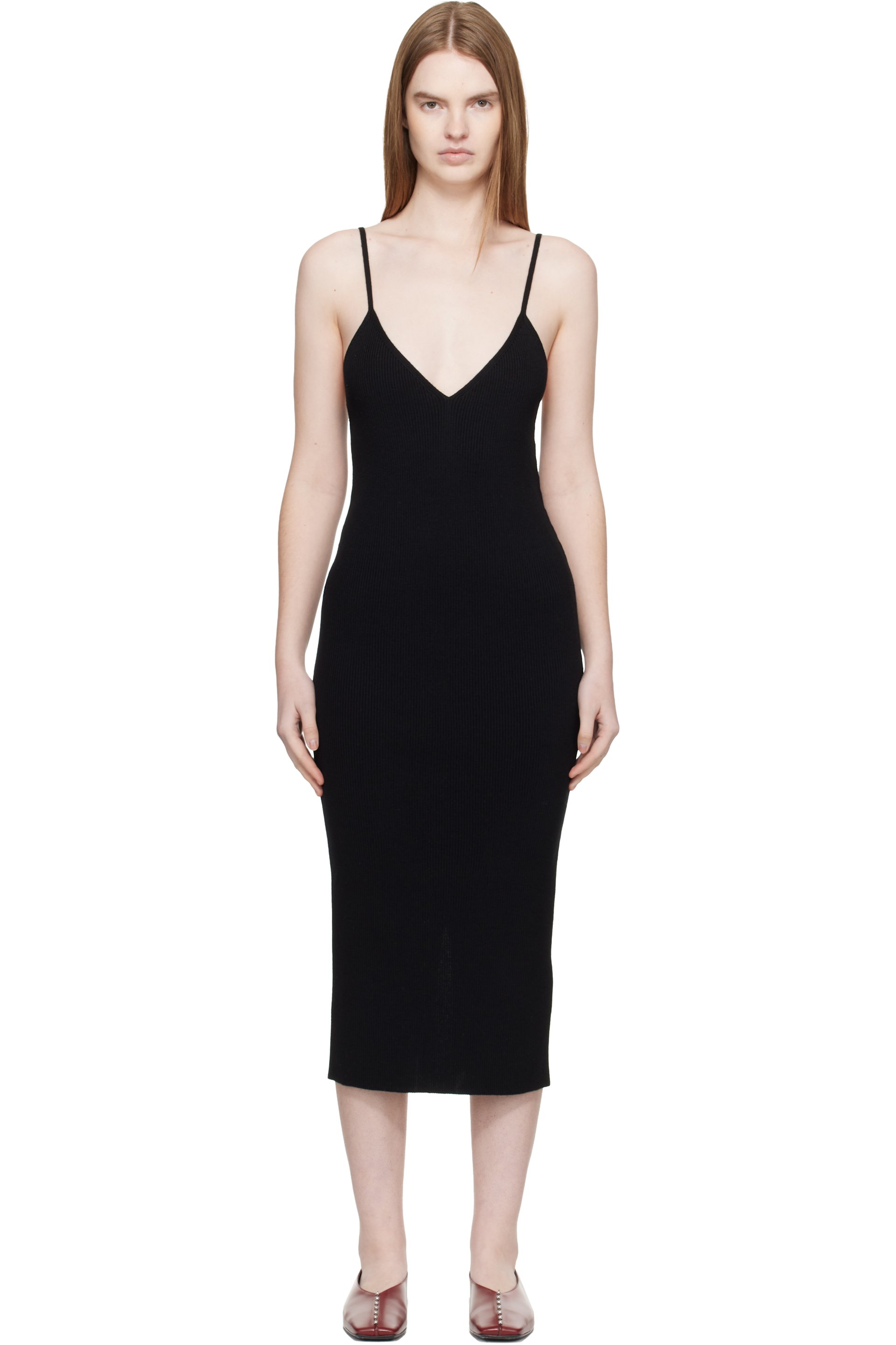 Jil Sander - Robe midi noire en tricot de laine mérinos fine