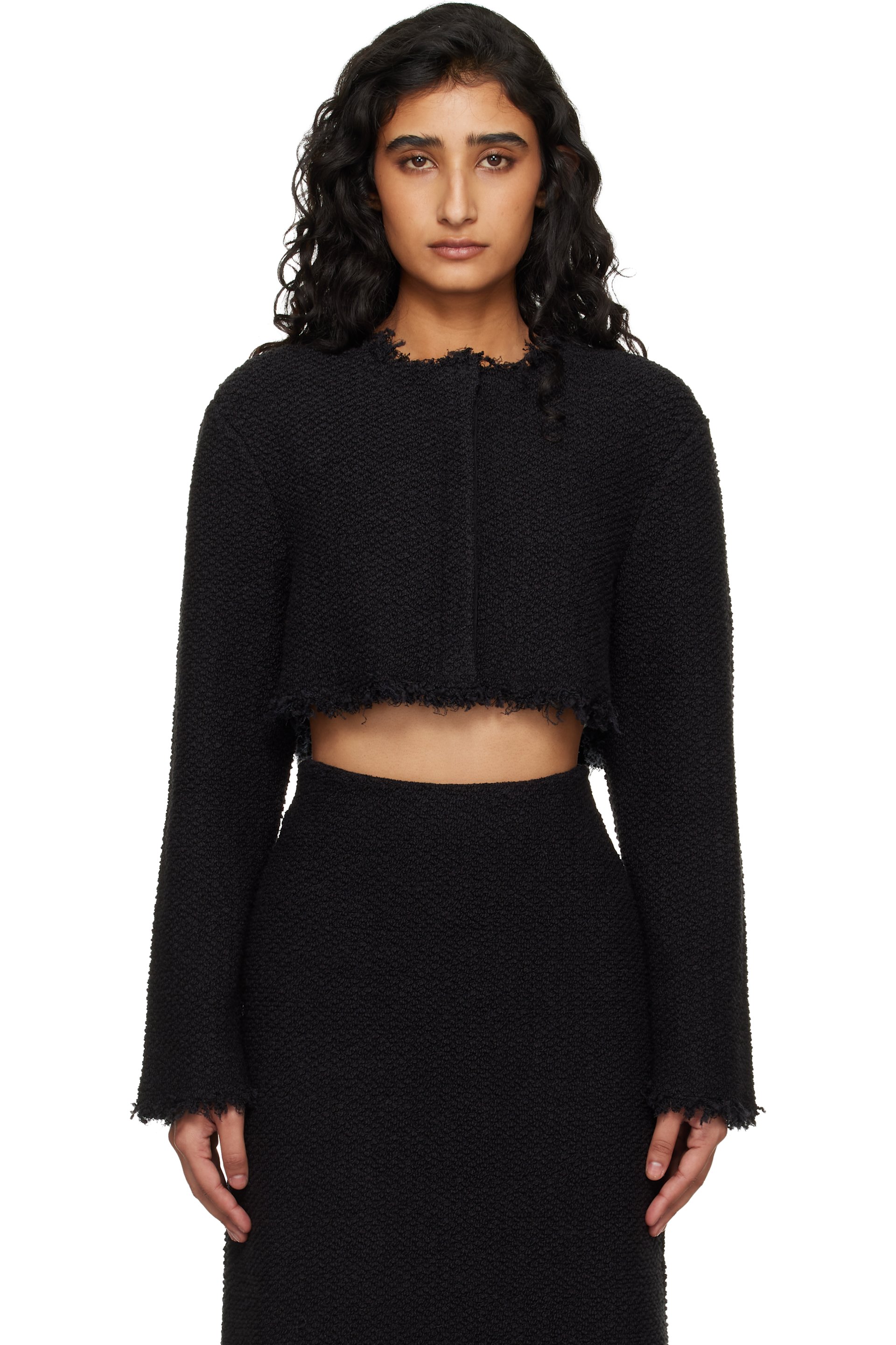 Jil Sander - Black Boucle Long Sleeves Cropped Jacket