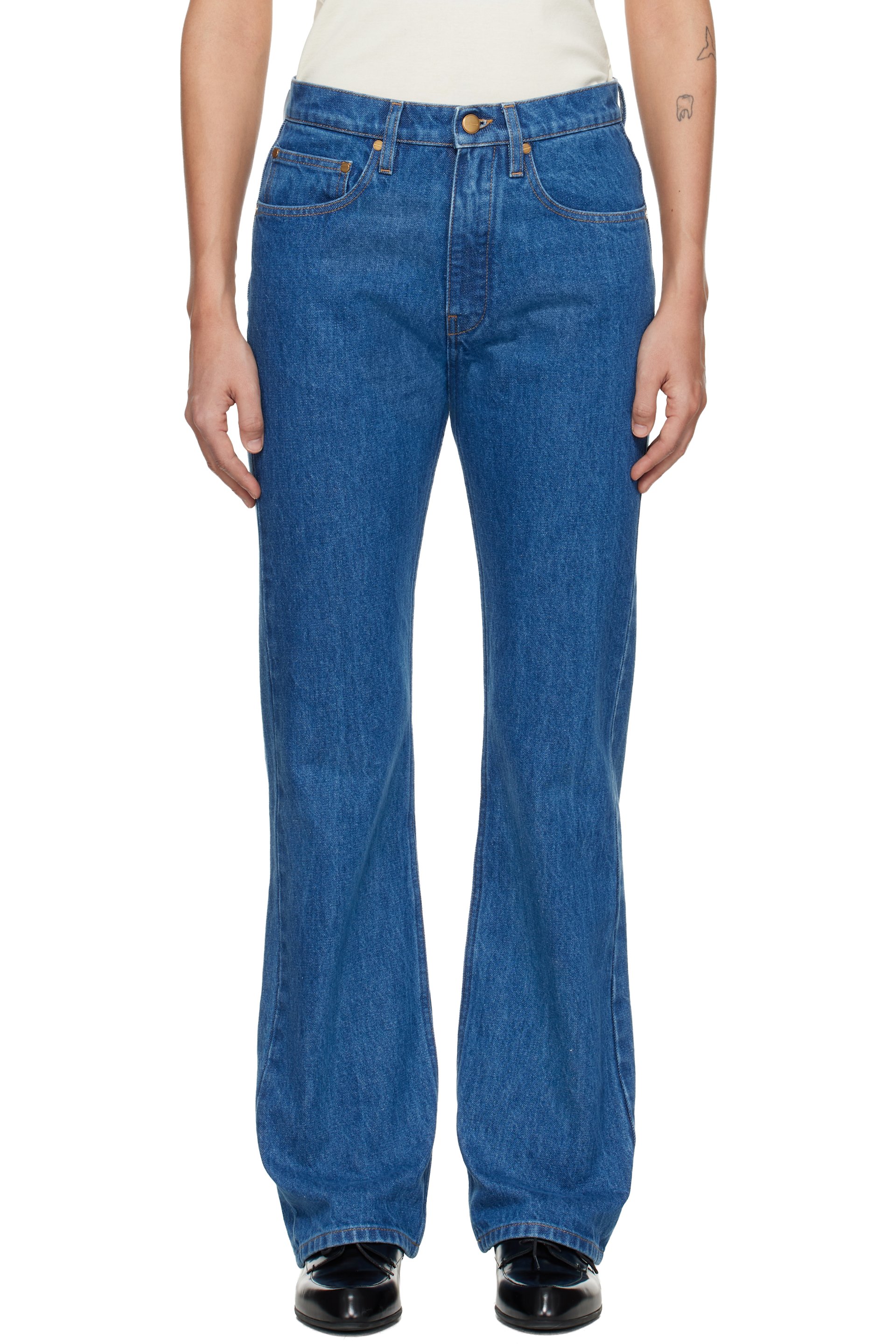 Jil Sander - Jean évasé bleu en denim
