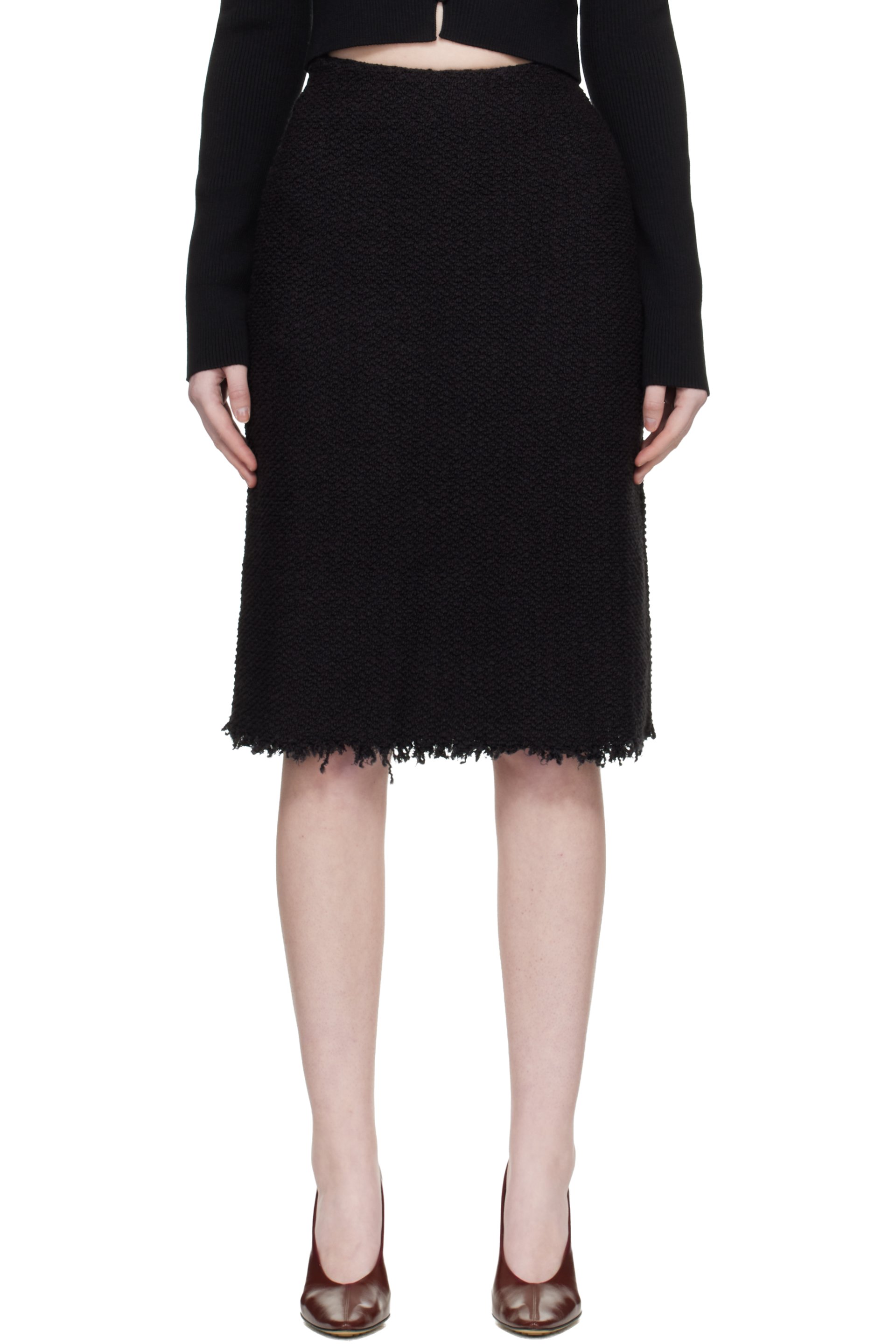 Jil Sander - Jupe midi noire à bords effilochés
