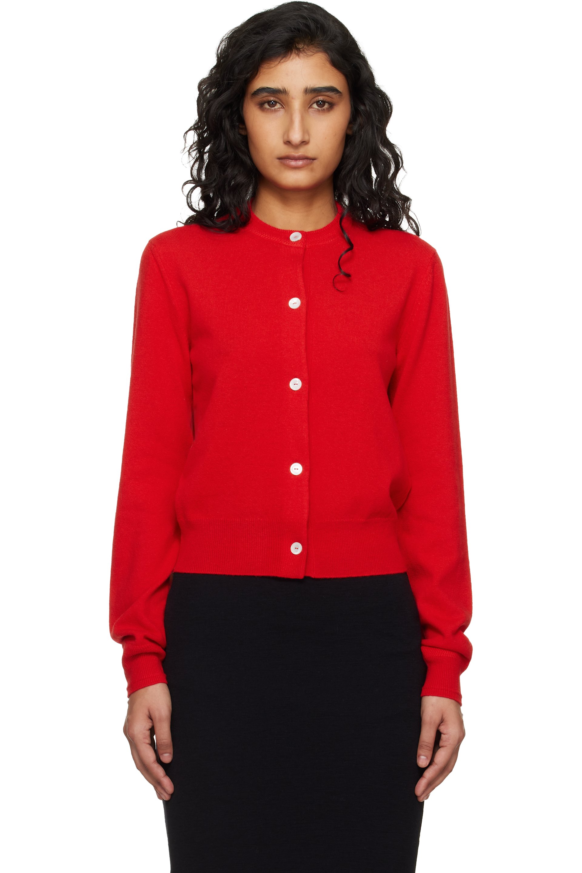 Jil Sander - Cardigan en tricot léger de laine à col ras du cou
