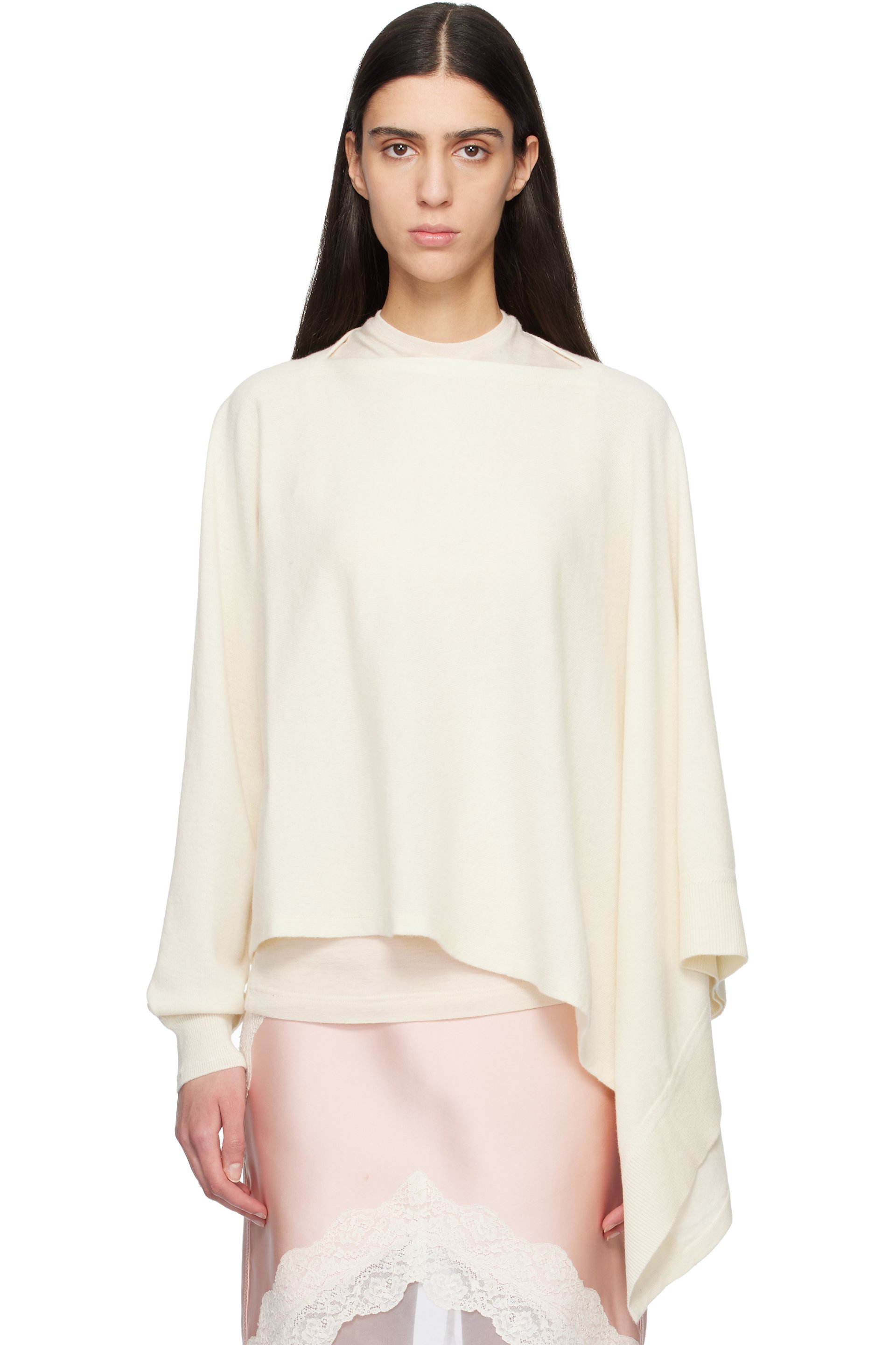 Jil Sander - Pull de style cape blanc cassé à manche unique