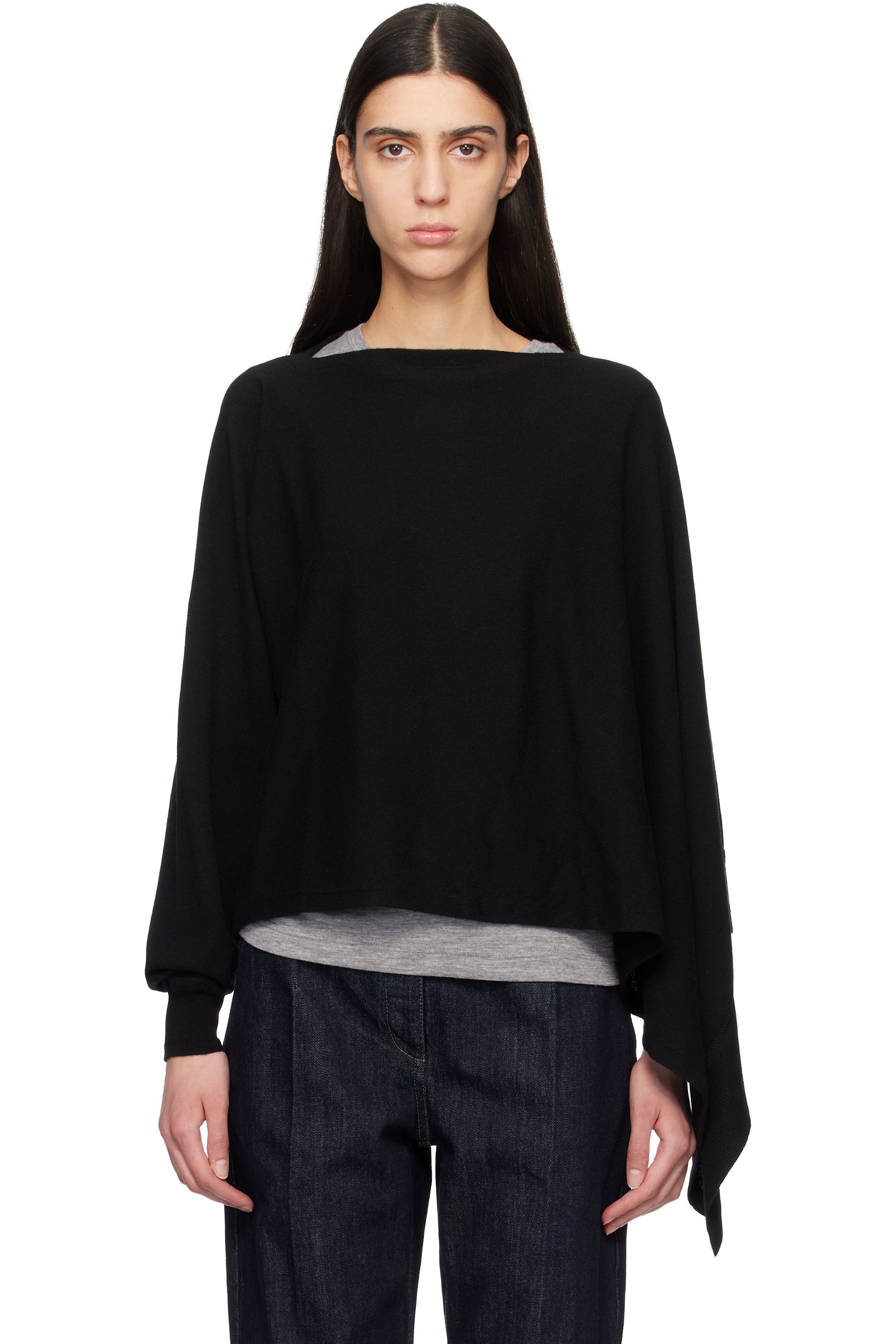 Jil Sander - Pull de style cape noir à manche unique