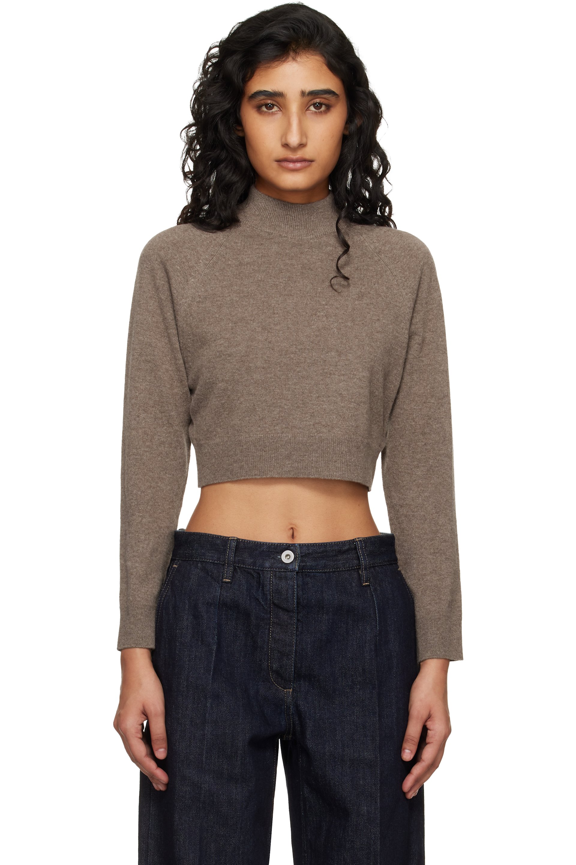 Jil Sander - Pull écourté brun à manches longues