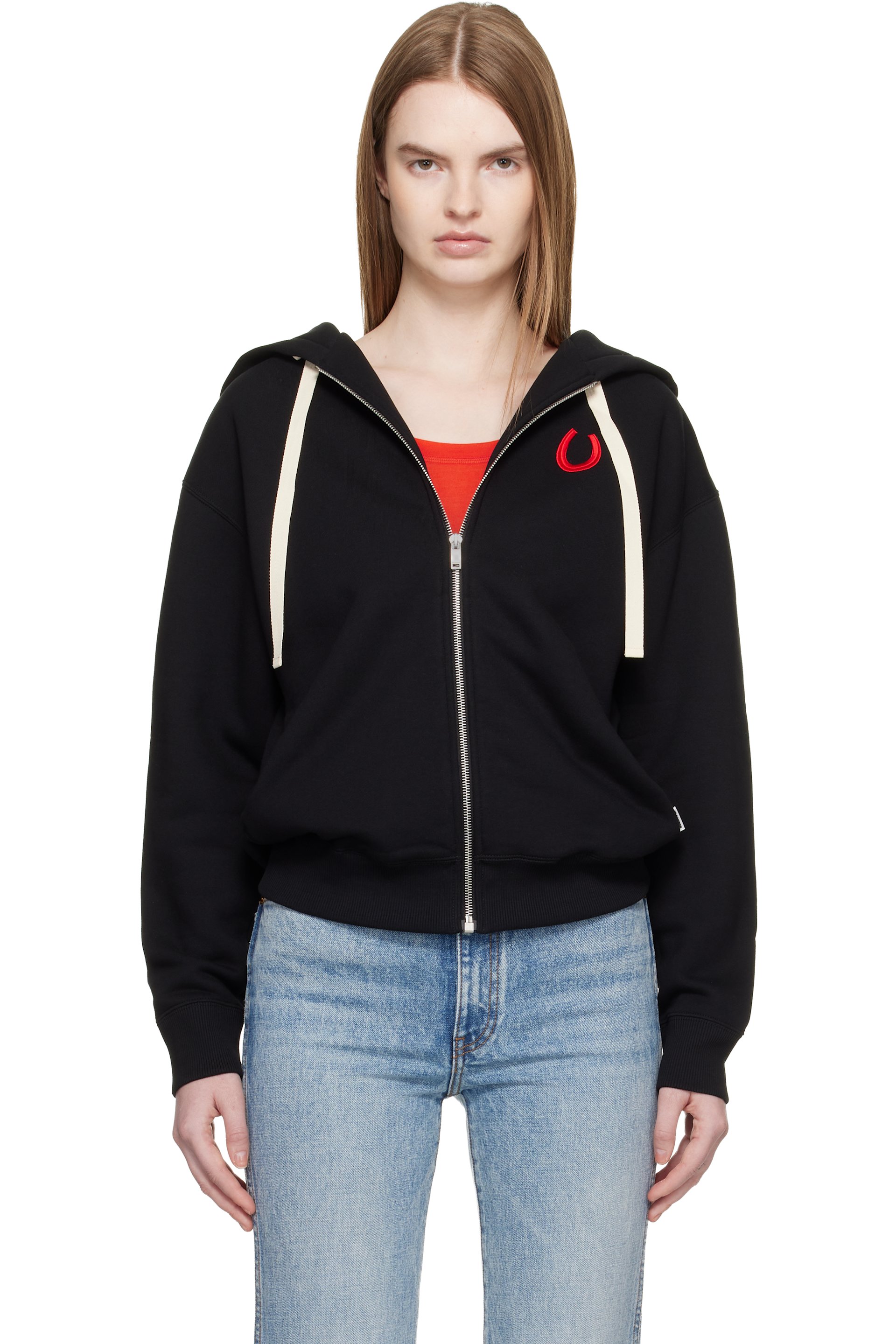 Jil Sander: Black Cotton Terry Zip-Up Hoodie | SSENSE