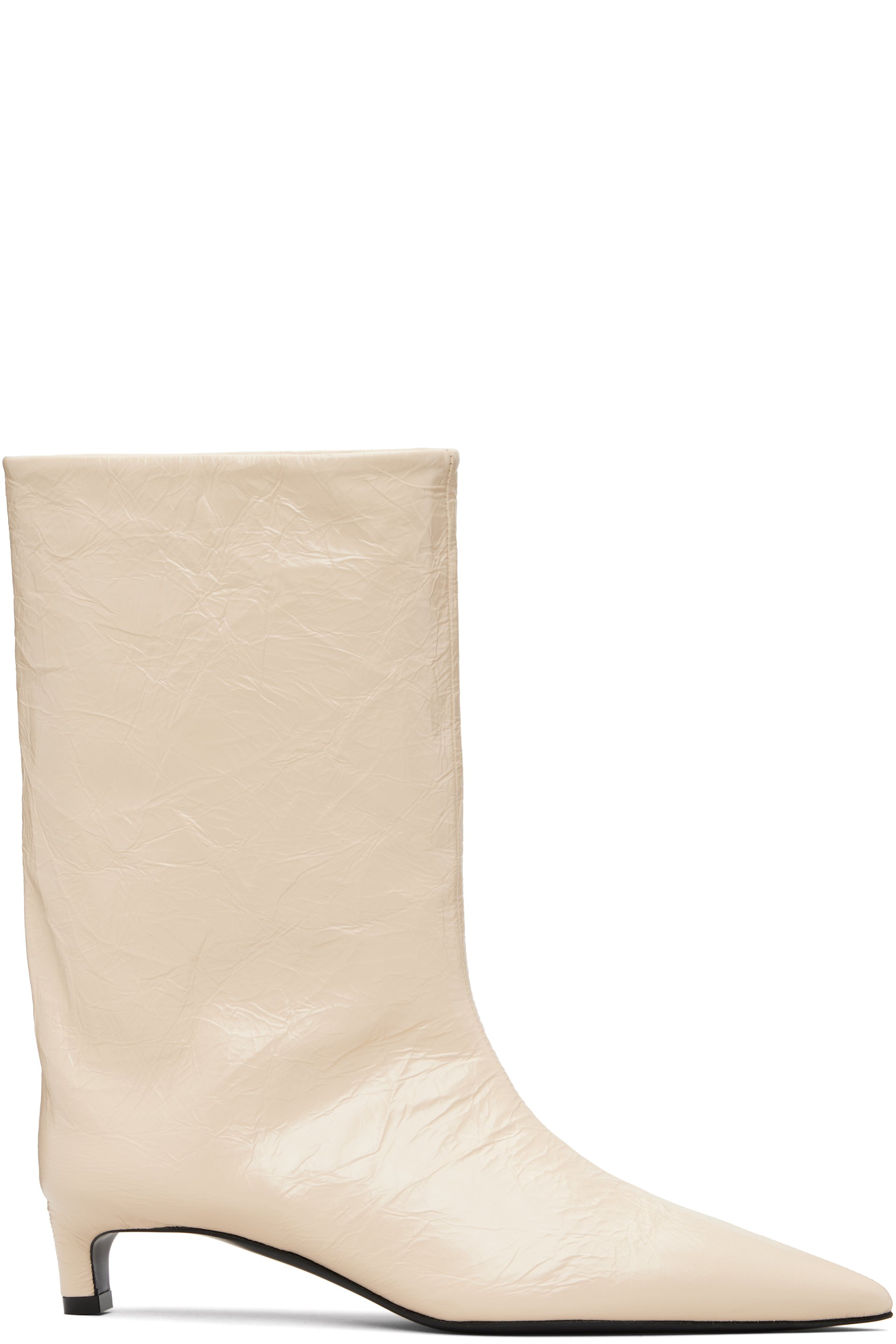 Jil Sander - Bottes blanc cassé en cuir de veau froissé