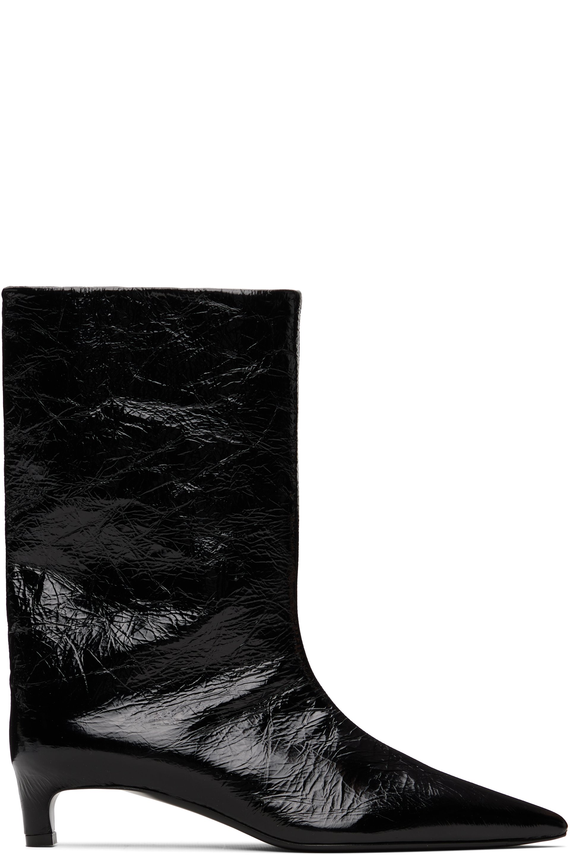 Jil Sander - Bottes noires en cuir de veau froissé