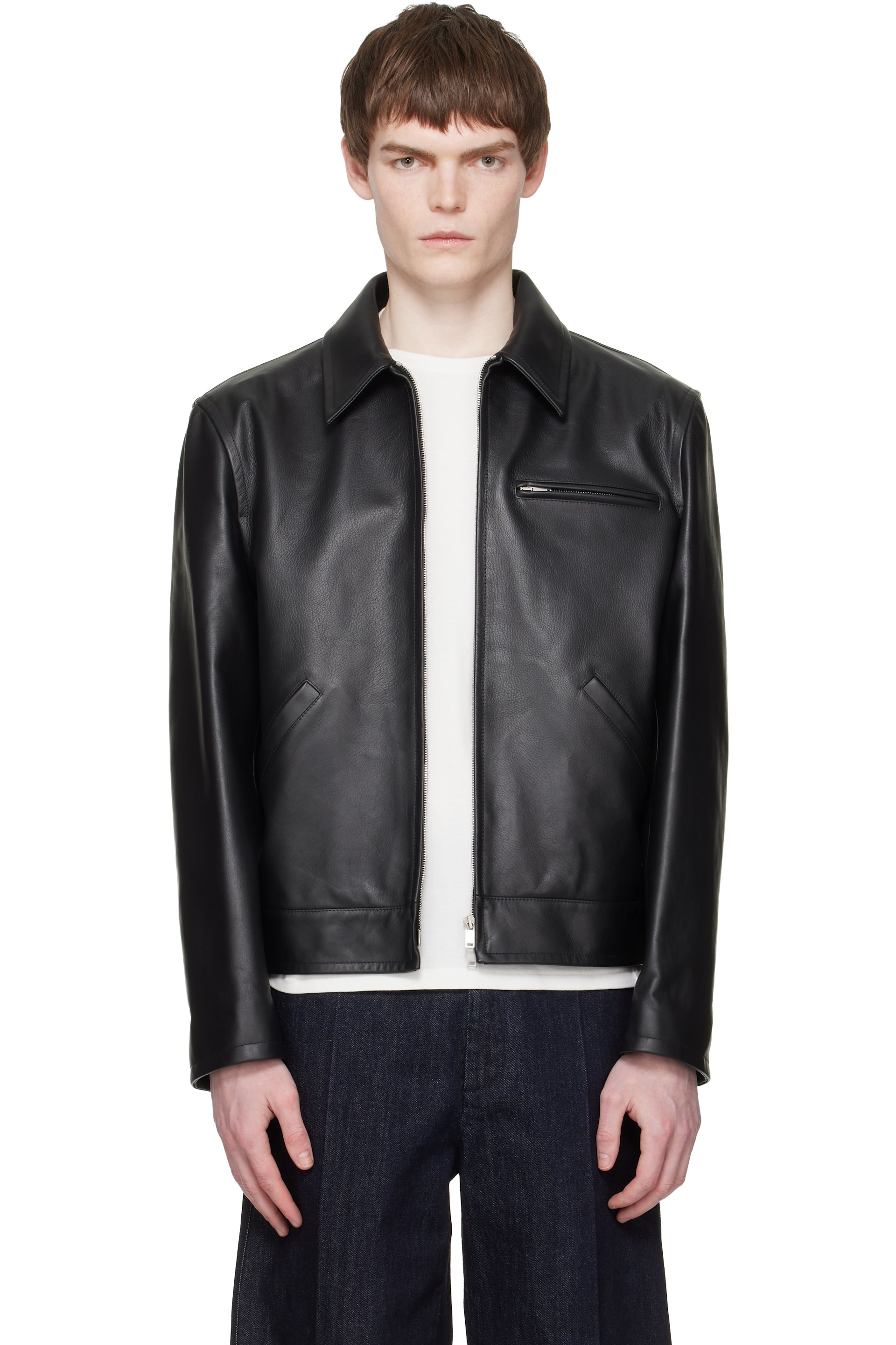 Jil Sander: ブラック ブルゾン レザージャケット | SSENSE 日本