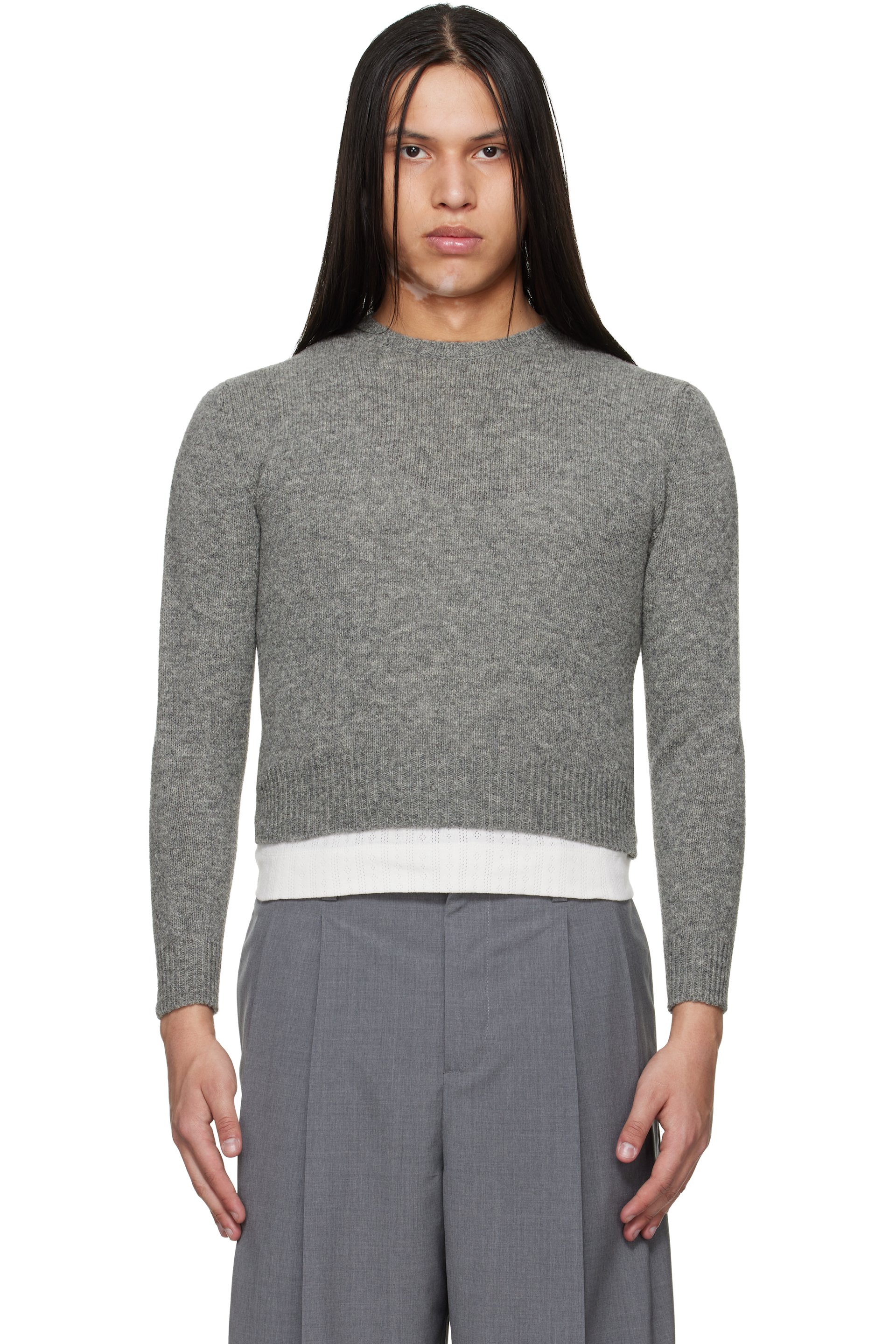 Jil Sander - Pull gris en tricot de laine mélangée