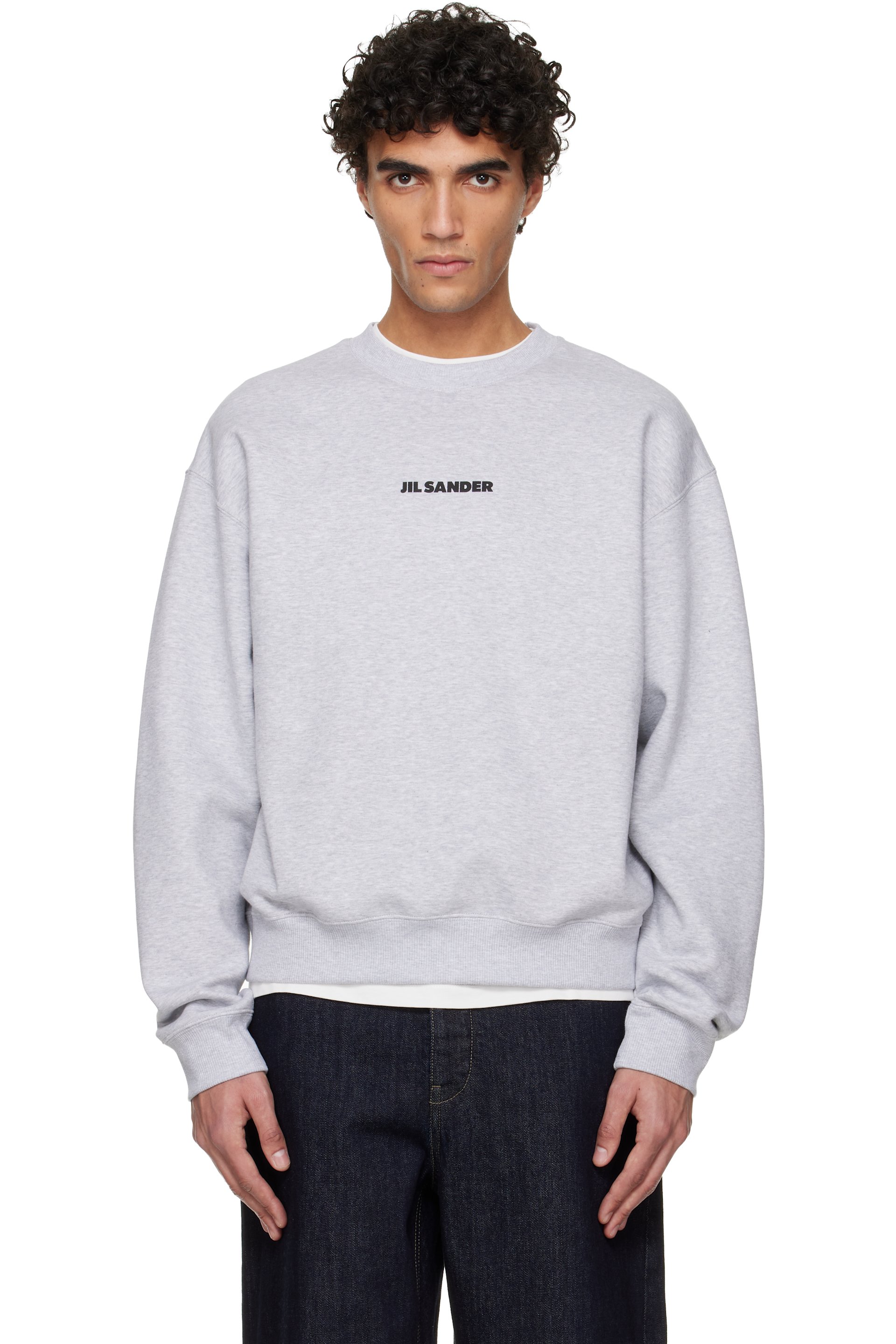 Jil Sander - Pull molletonné gris à logo imprimé