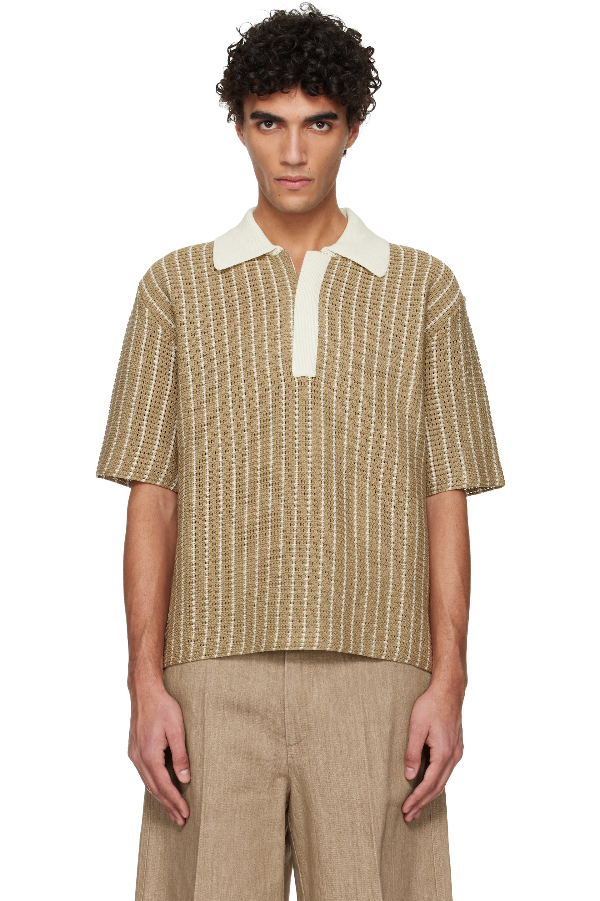 Jil Sander - Polo beige en tricot de coton
