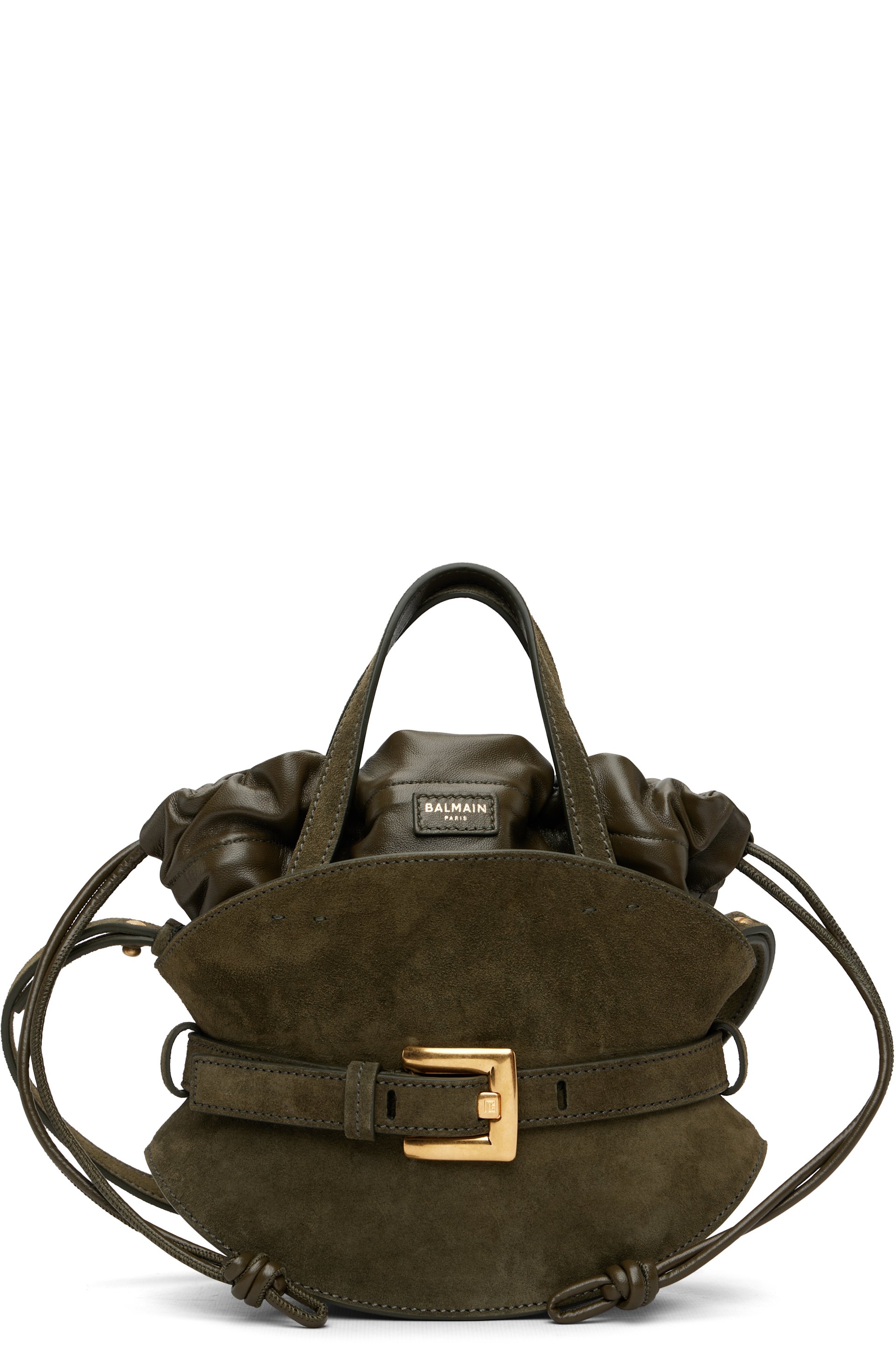Balmain - Mini sac Shuffle kaki en suède