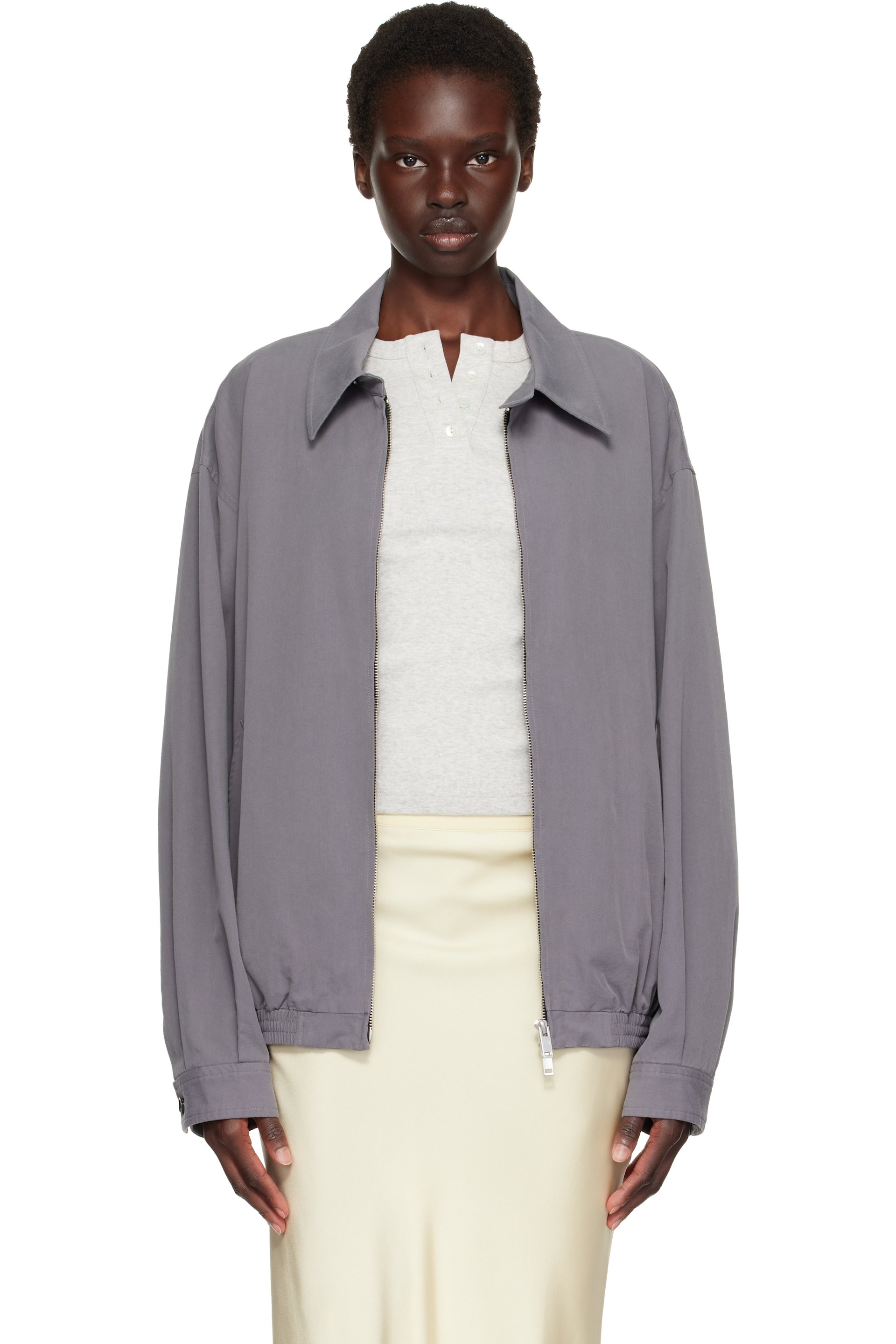 TONYWACK - Gray Washed Cotton Lyocell Blouson Jacket