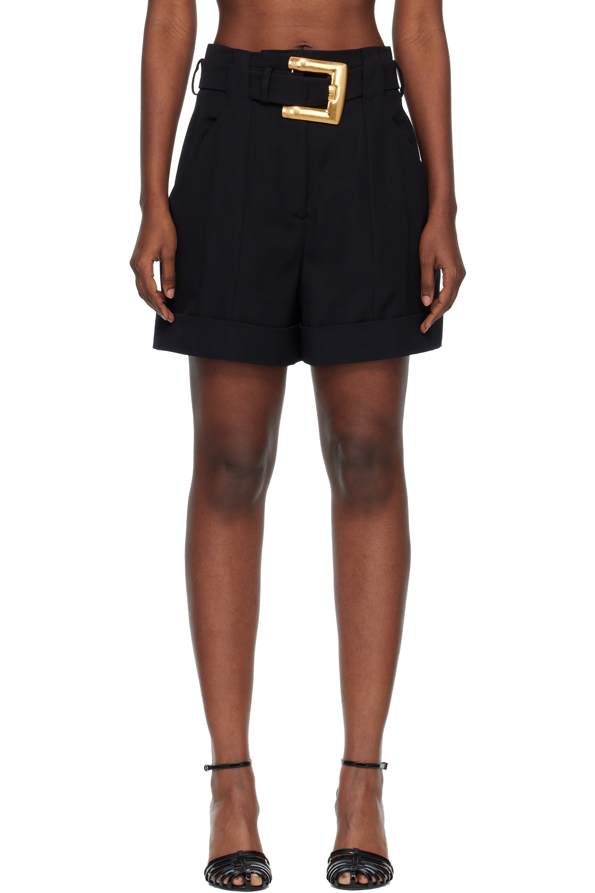 Balmain - Short noir en grain de poudre à ceinture