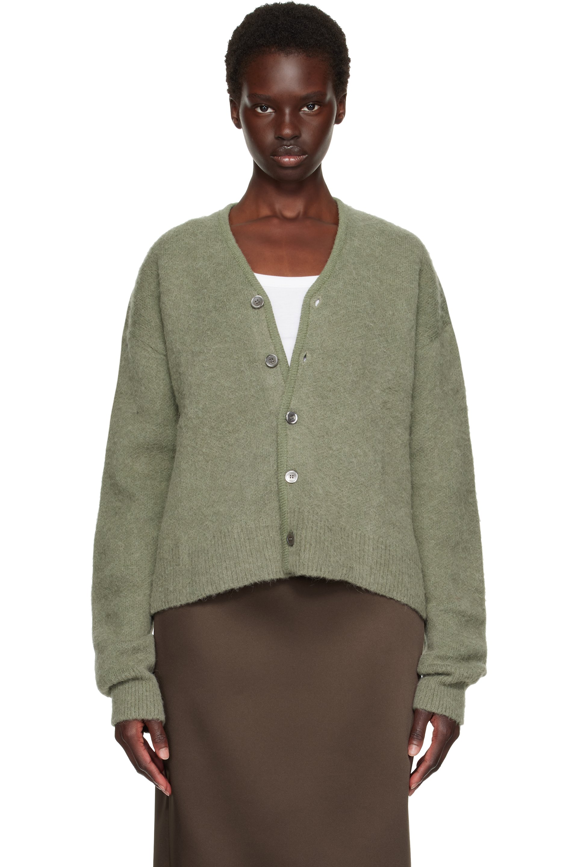 TONYWACK - Greem Brushed Mohair V-neck Cardigan