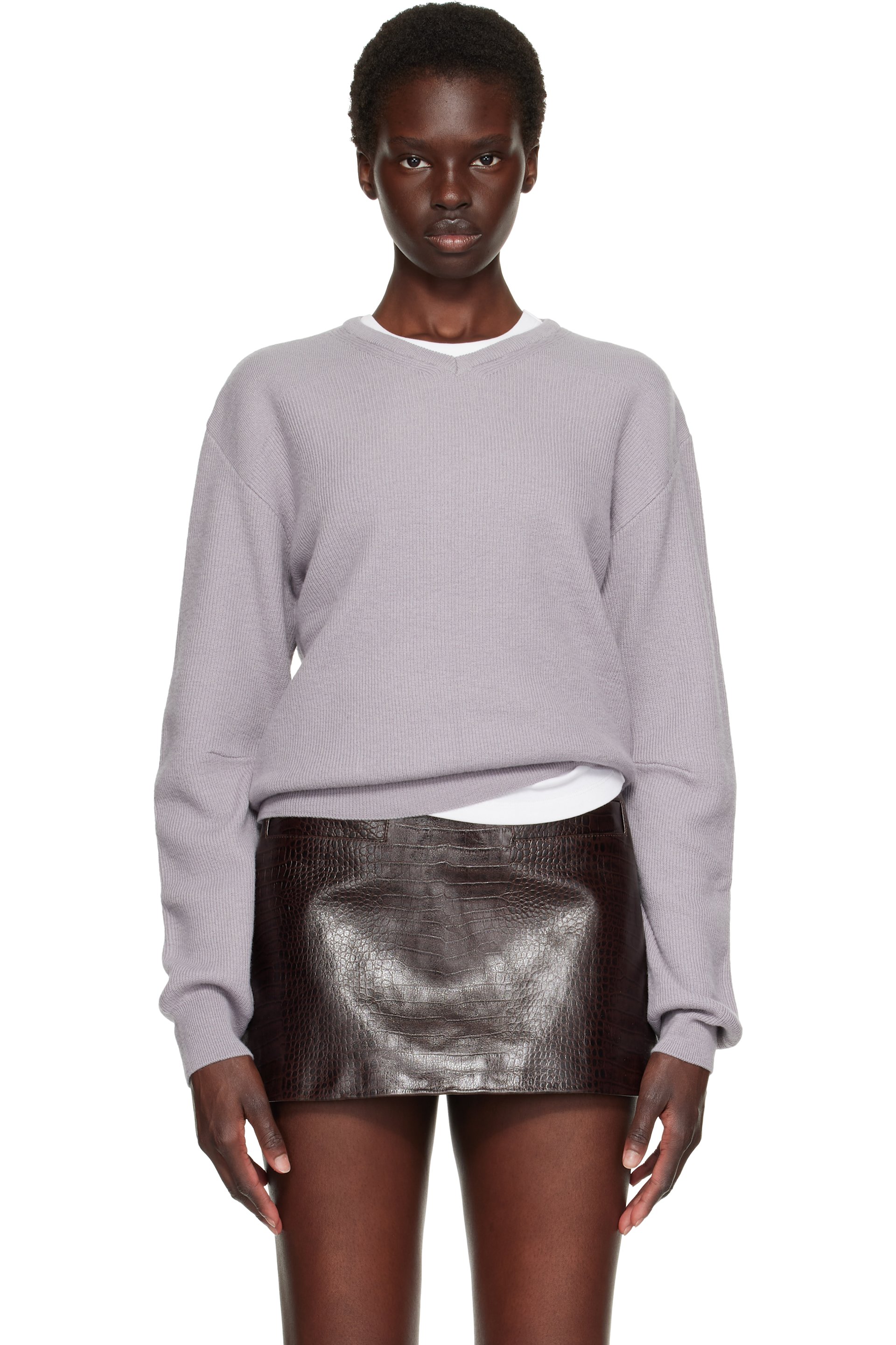 TONYWACK - Gray Superfine Wool Commando V-Neck Sweater