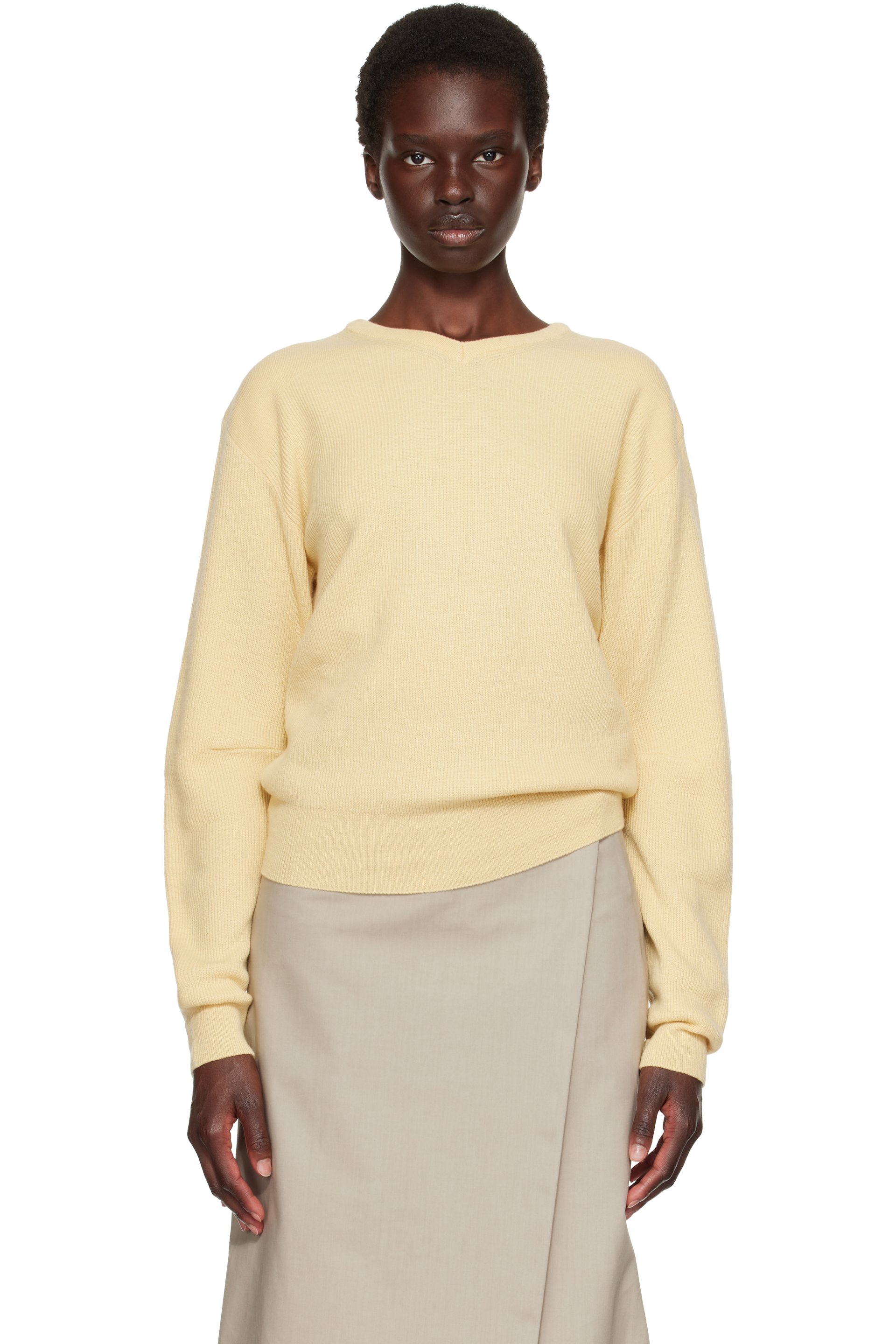 TONYWACK - Yellow Superfine Wool Commando V-Neck Sweater