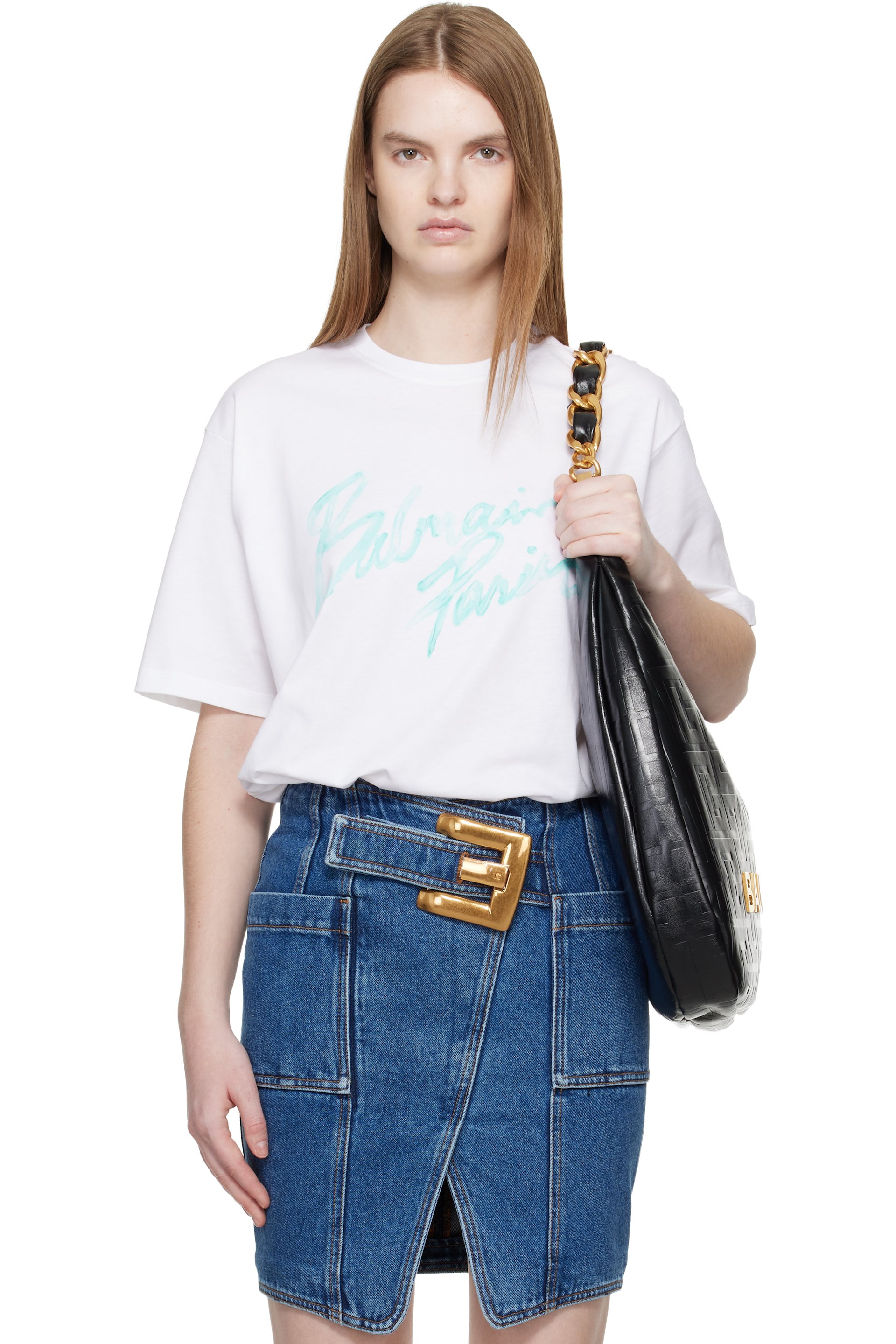 Balmain - T-shirt droit blanc à logo imprimé