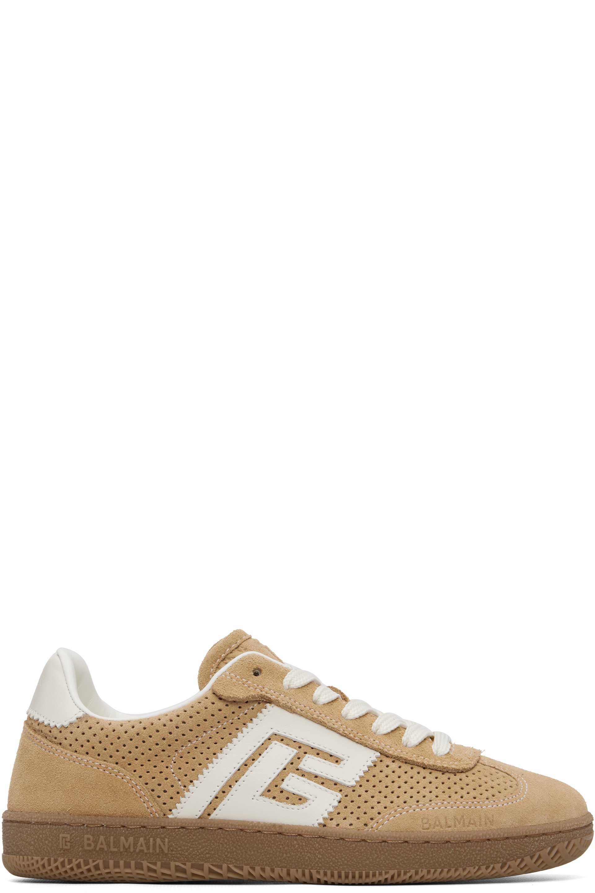 Balmain - Baskets Swan beiges en suède à logos Balmain