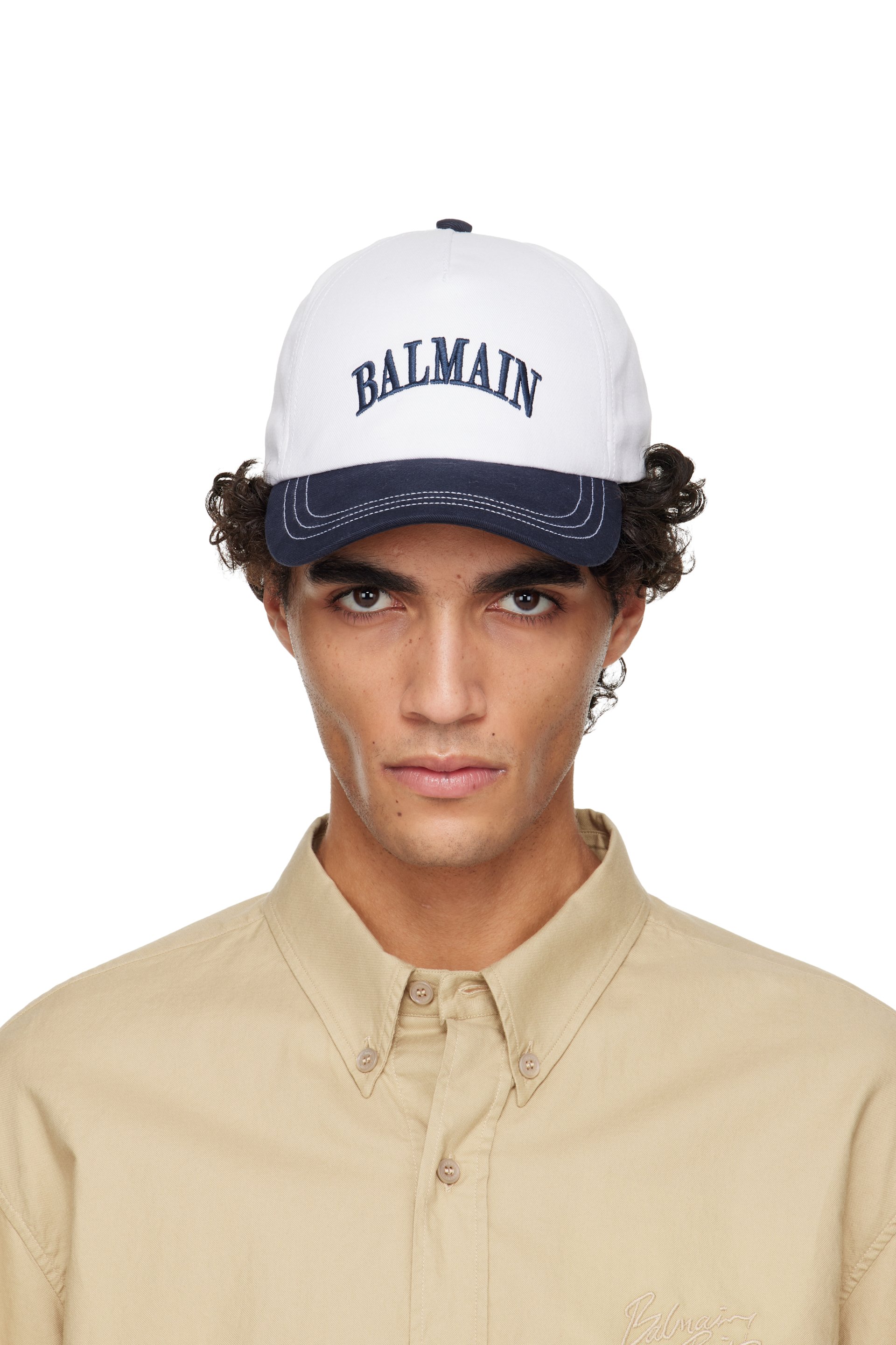 BALMAIN - White & Navy Two-Tone Cotton Cap